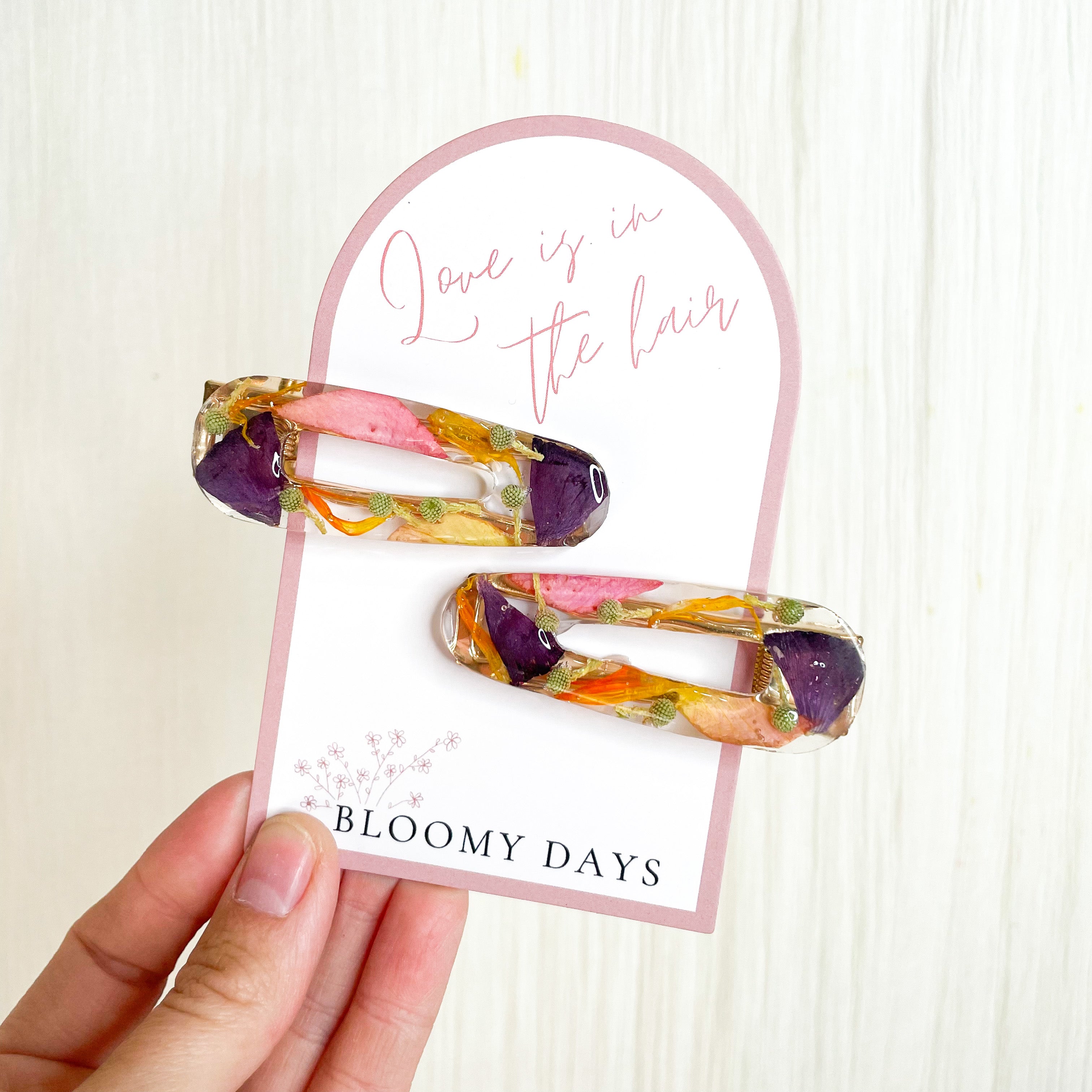 Preserved wedding flowers resin hair clips - wedding bouquet pressed flowers