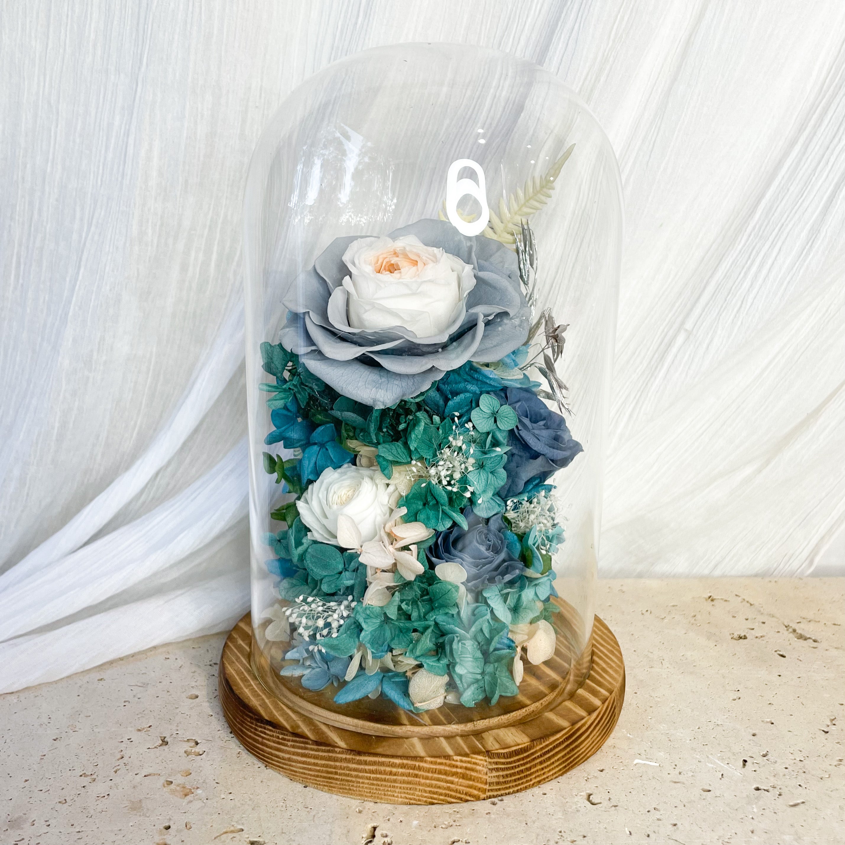 Blue Garden Roses - Glass Dome