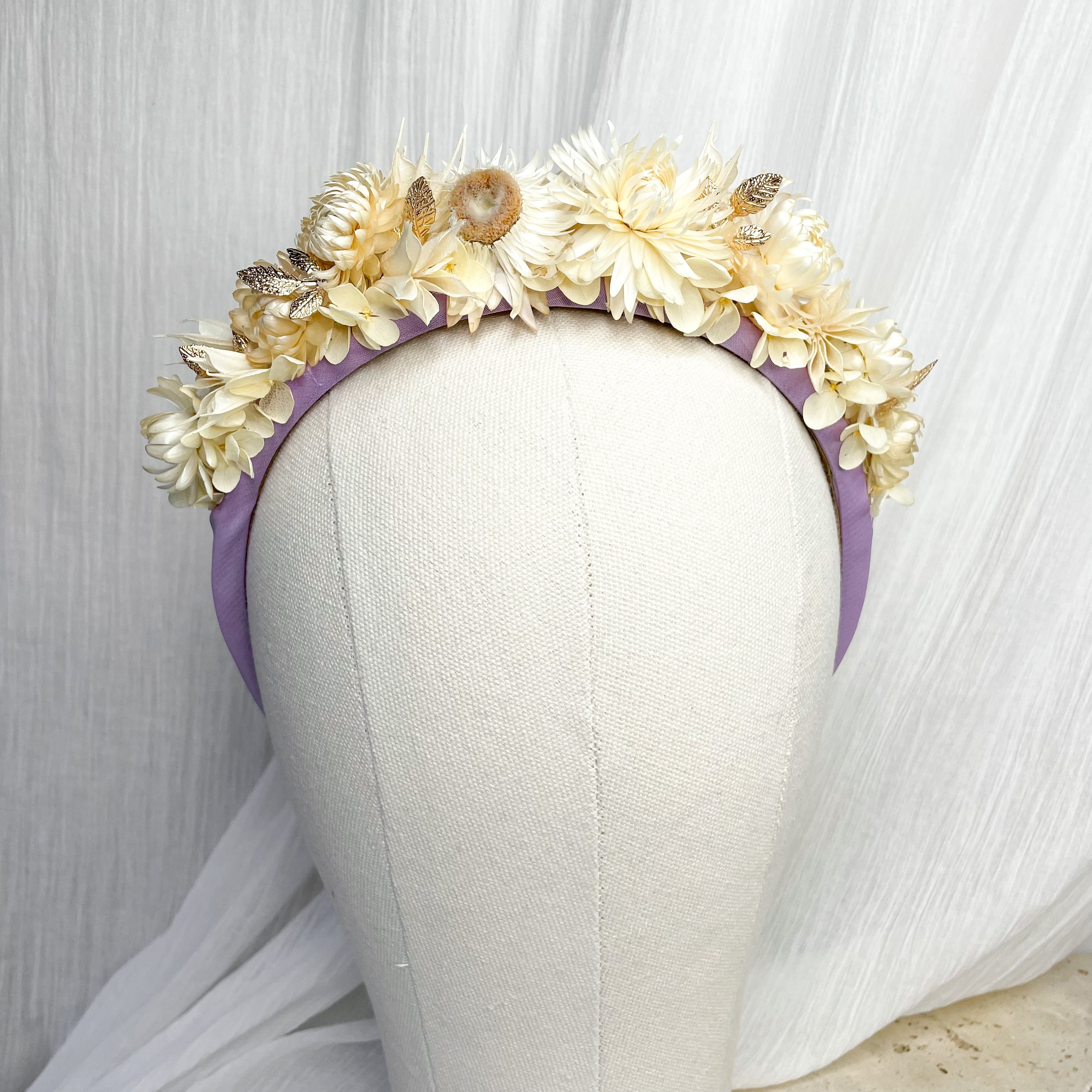 Lilac & White Strawflower Floral Headband