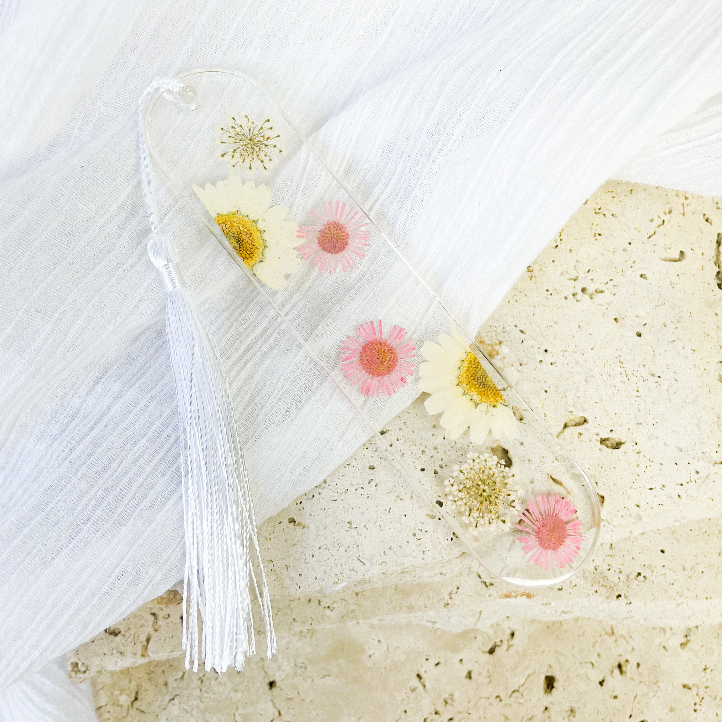 White & Pink Daisy Flower Bookmark