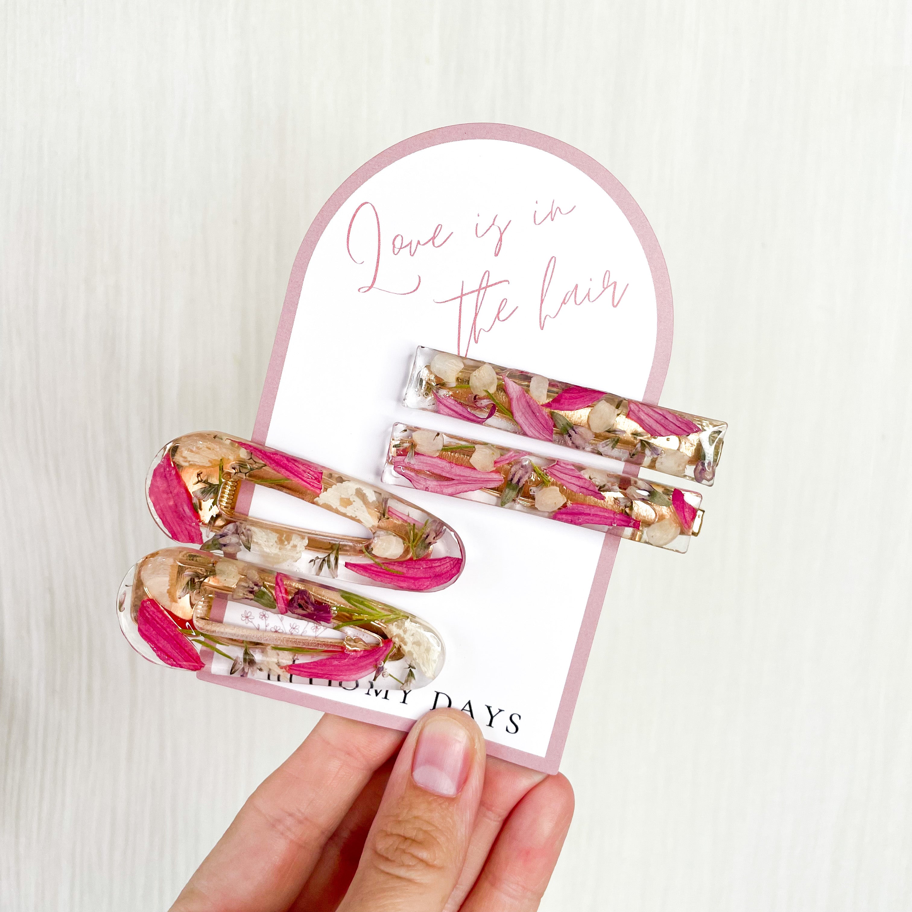 Preserved wedding flowers resin hair clips - wedding bouquet pressed flowers