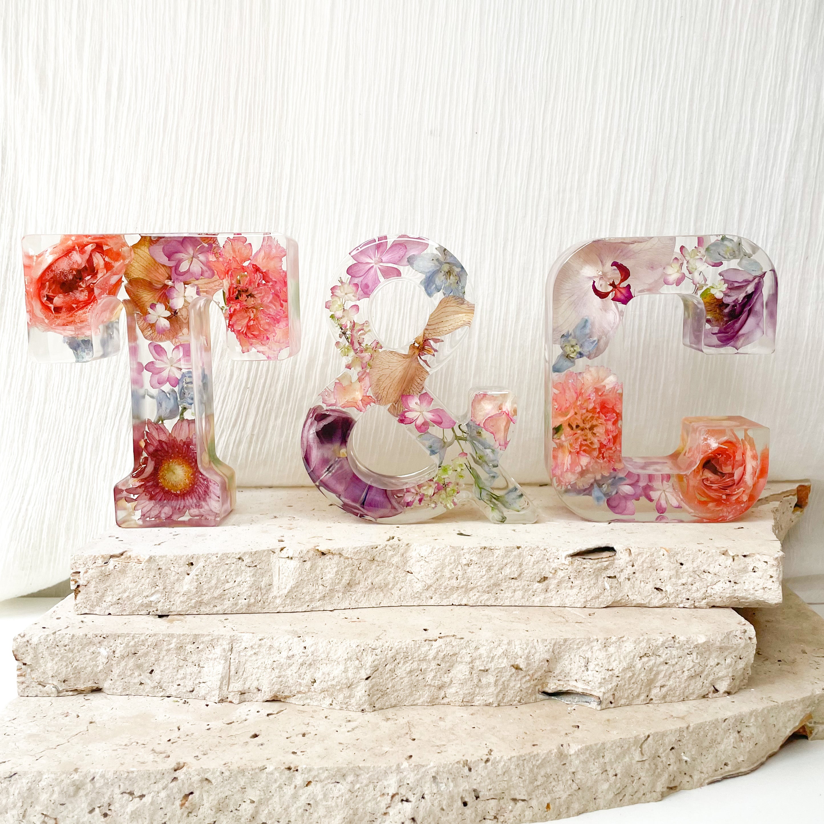 preserved-flowers-individual-resin letter blocks - wedding bouquet