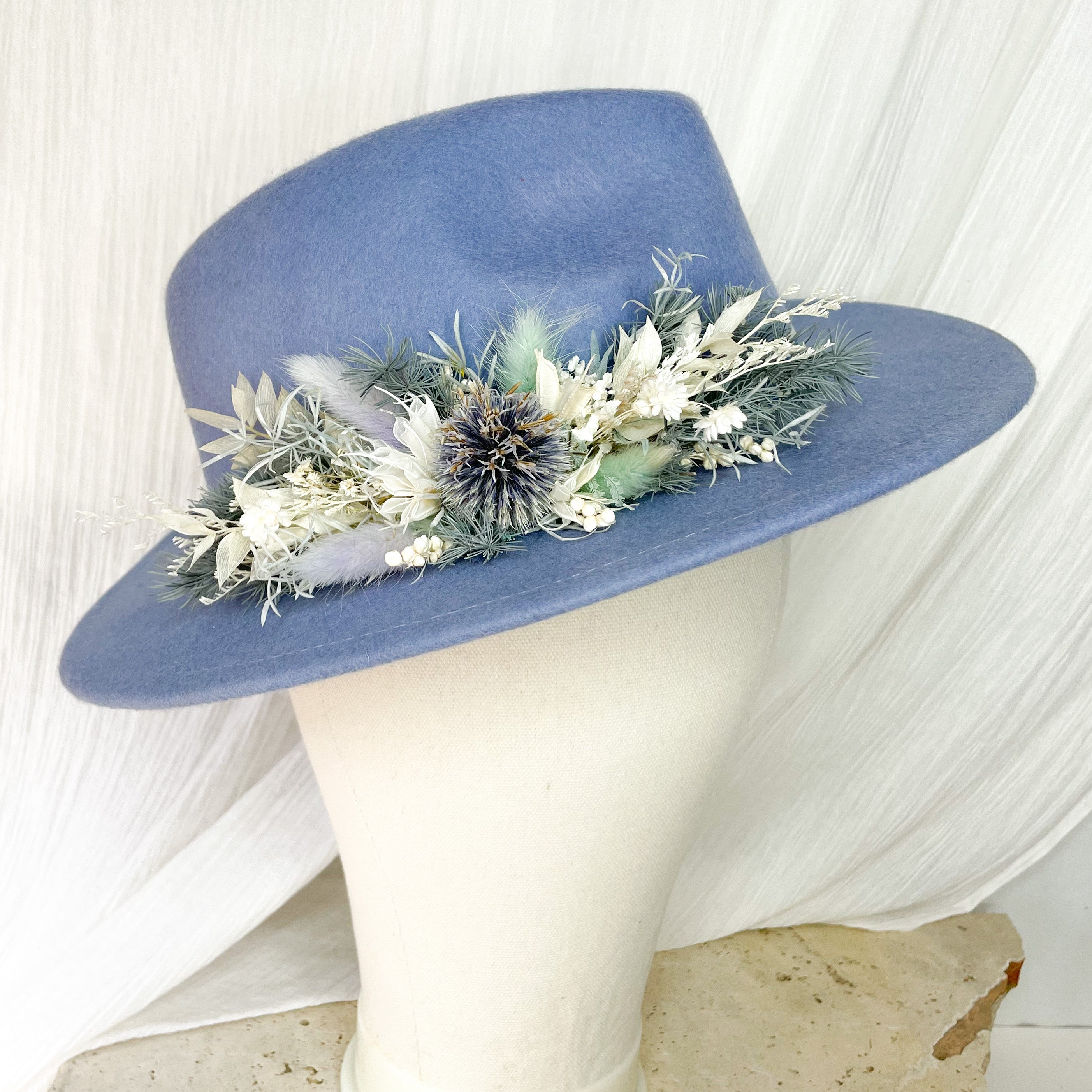 Blue Dried Floral Hat - Small