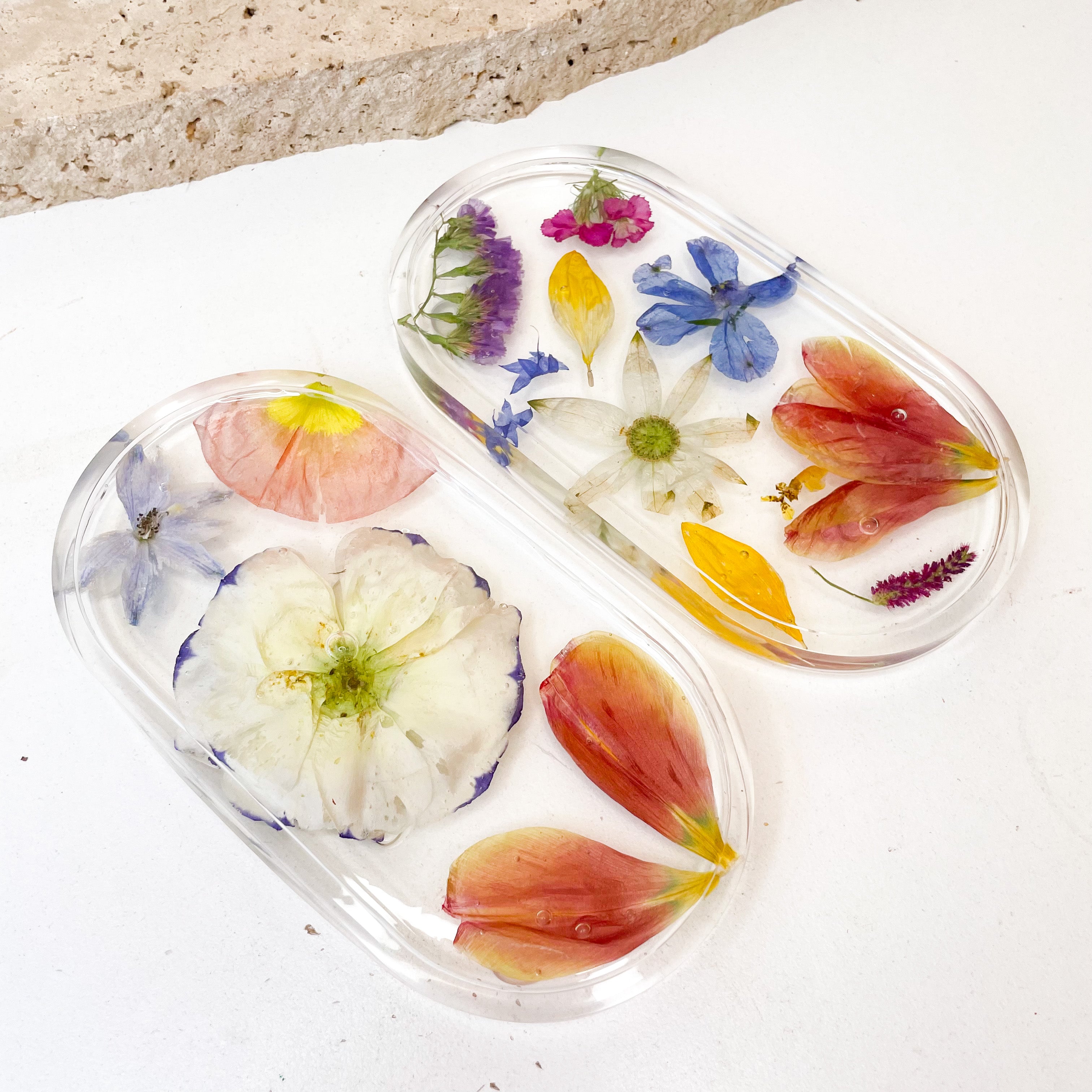 Preserved bright wedding bouquet flowers resin jewellery tray pressed flowers tulip