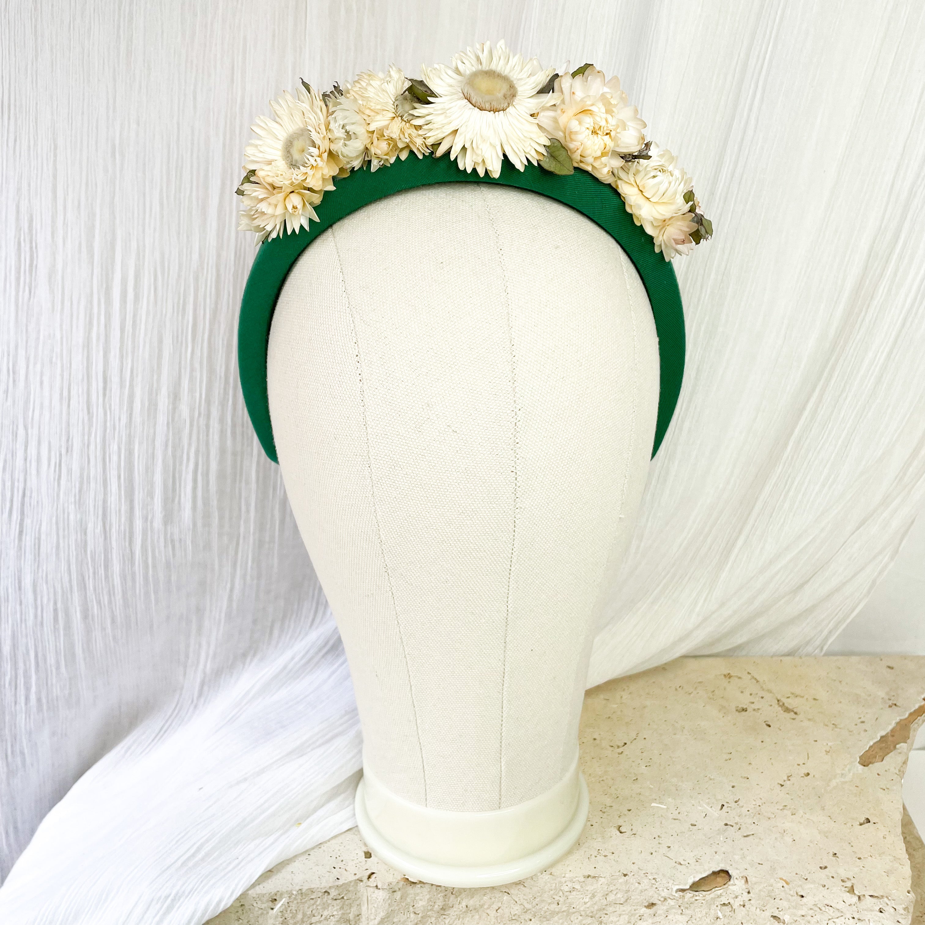 Forest Green & White Floral Headband