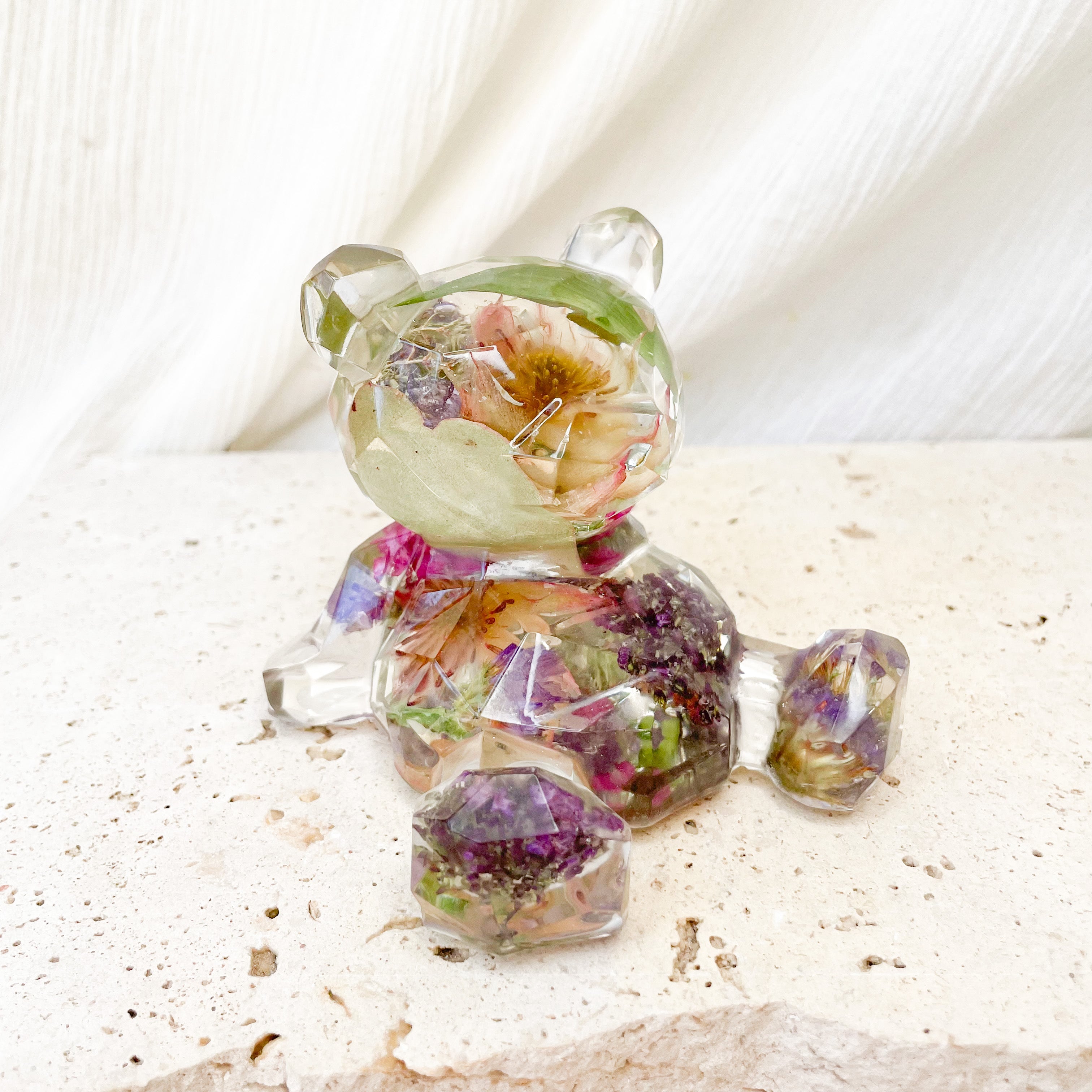 Preserved Flowers Resin Teddy Bear - Medium