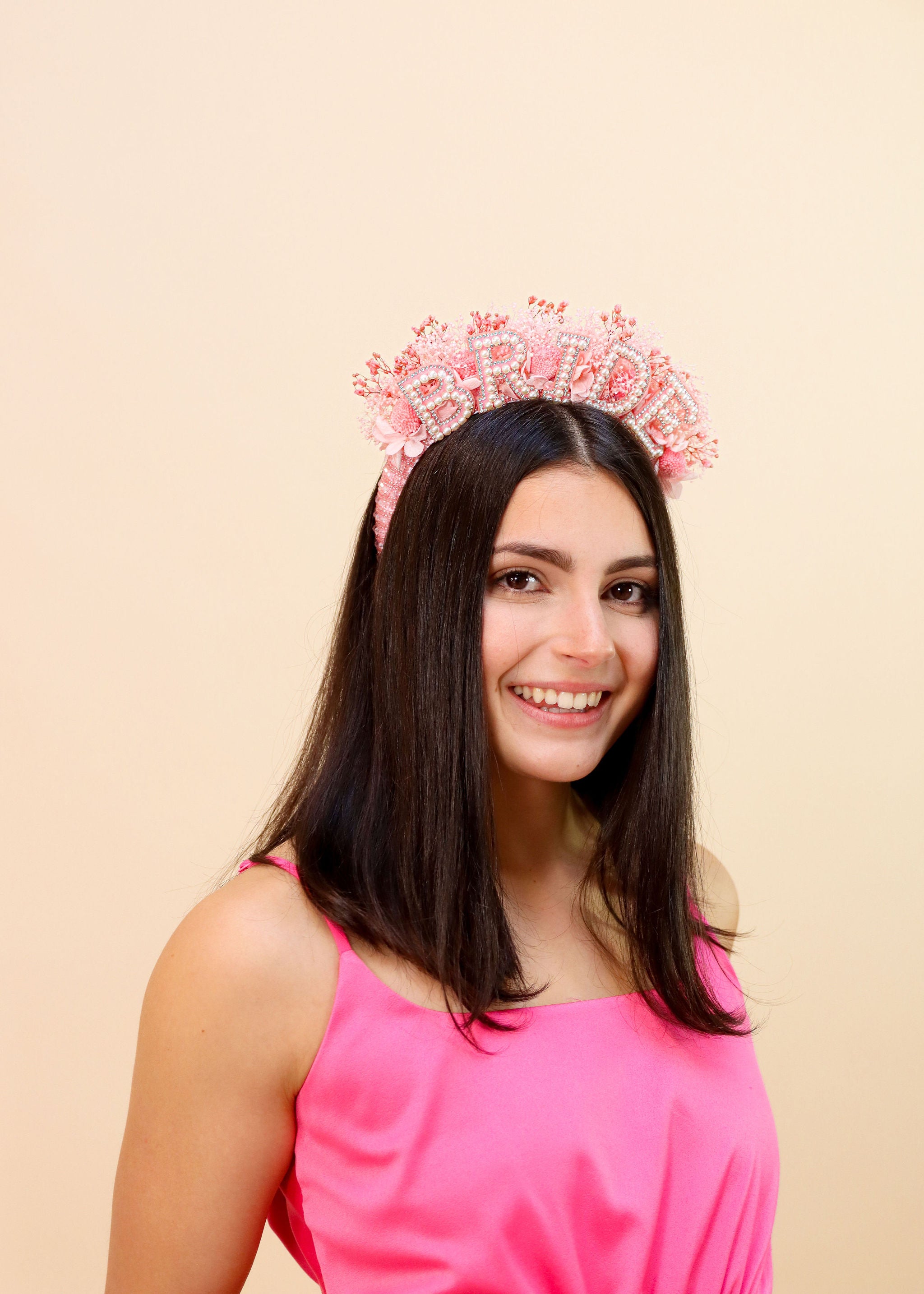 Pink Beaded Bride Headband