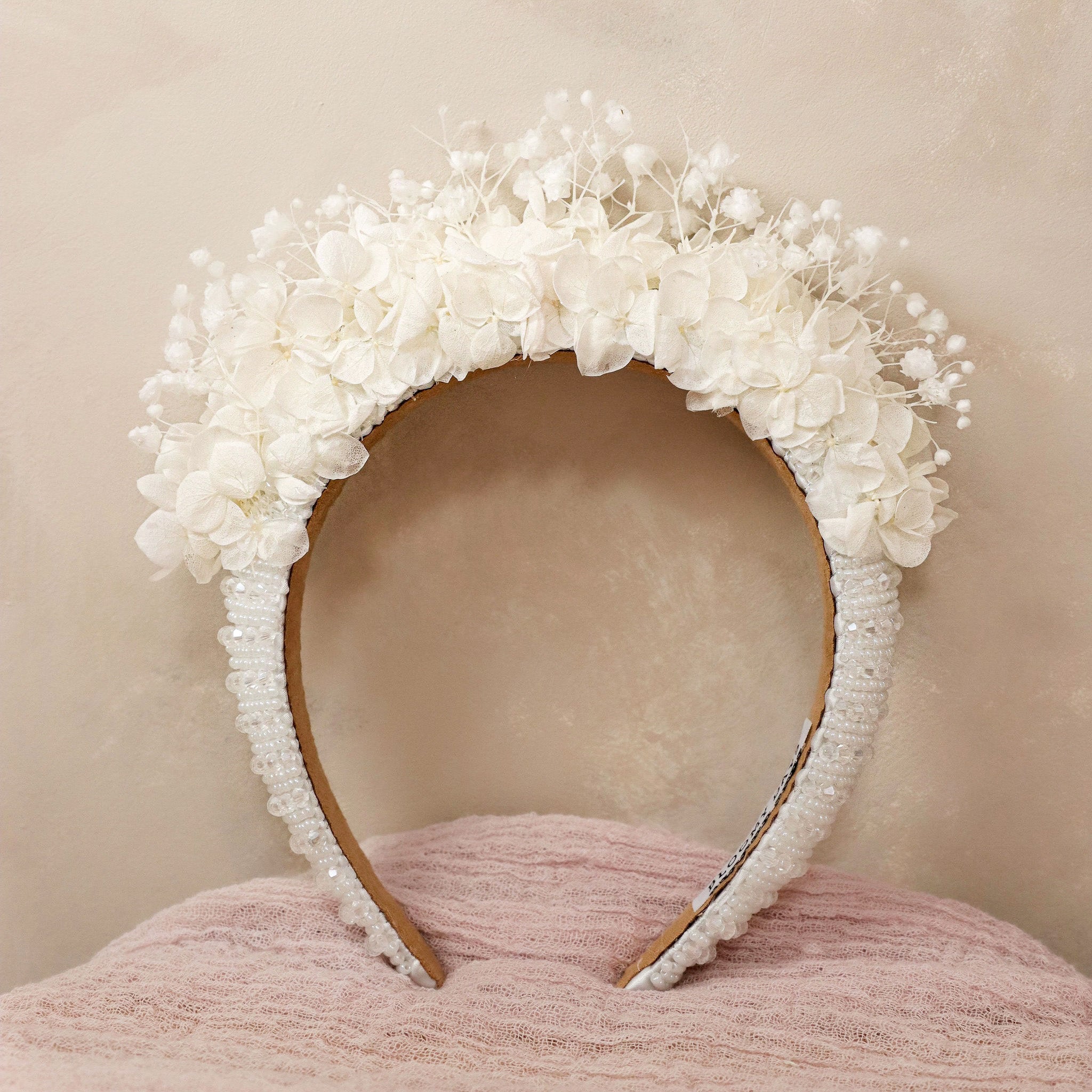 White Hydrangea Beaded Headband