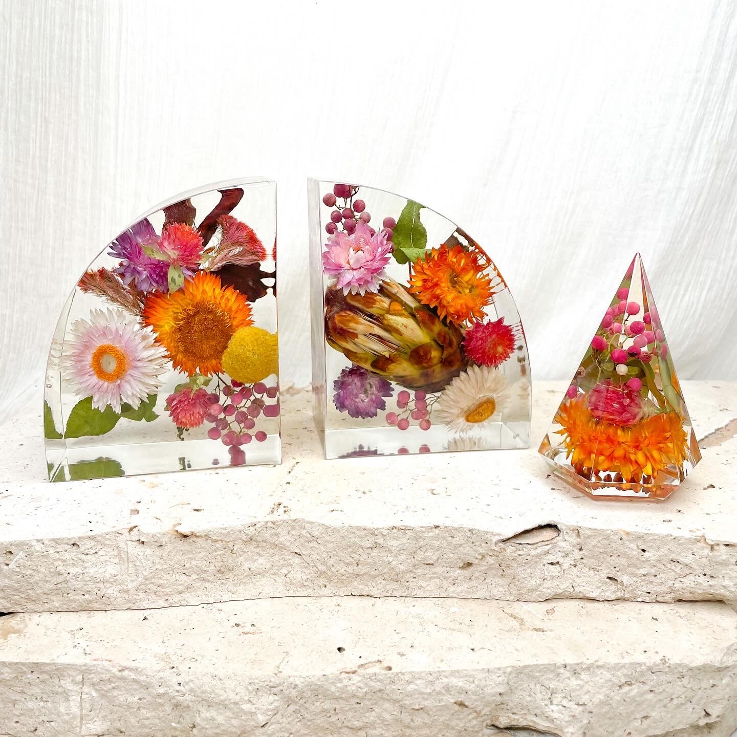 Preserved wedding bouquet resin-bookend-set - bright native flowers