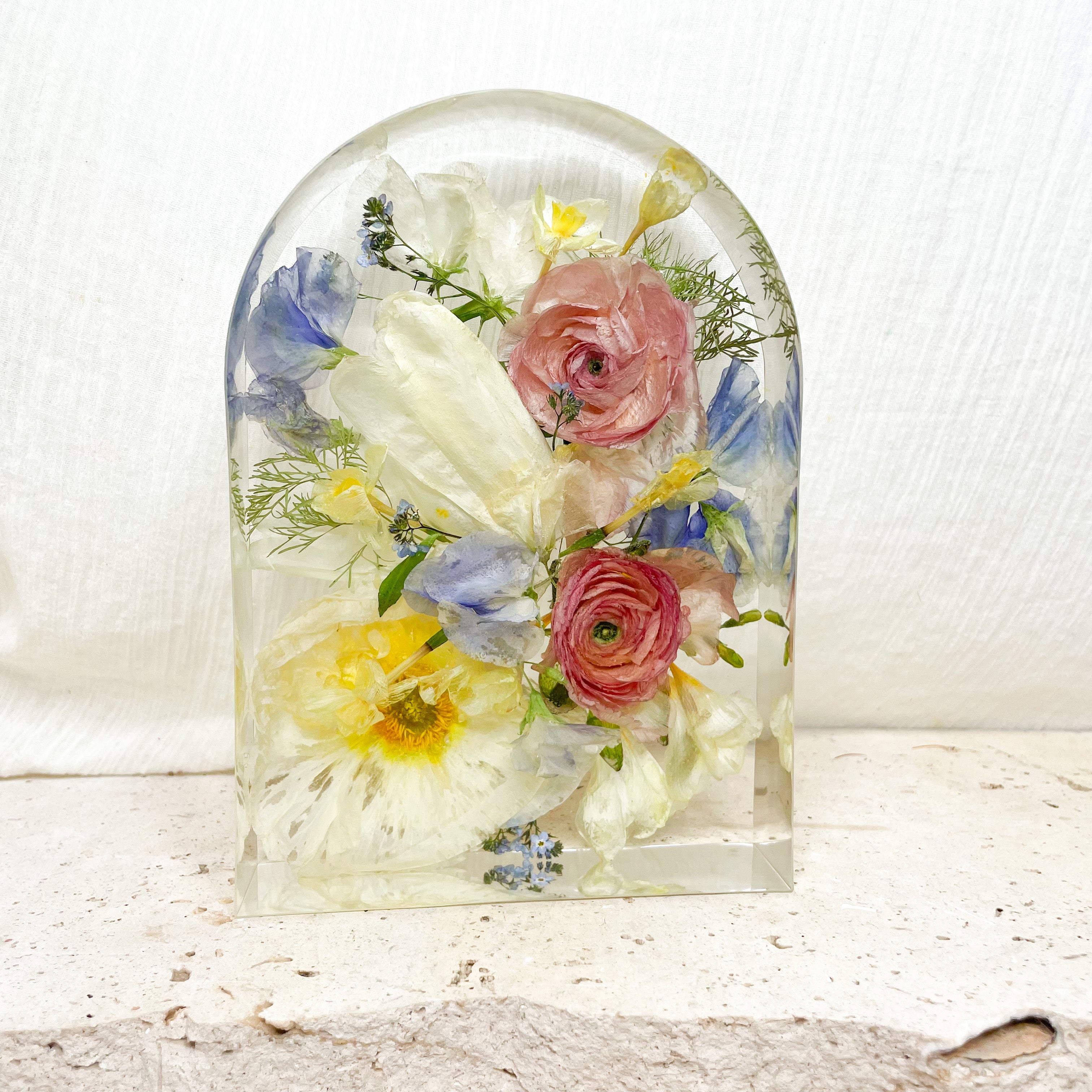 Preserved wedding flowers in standard resin arch