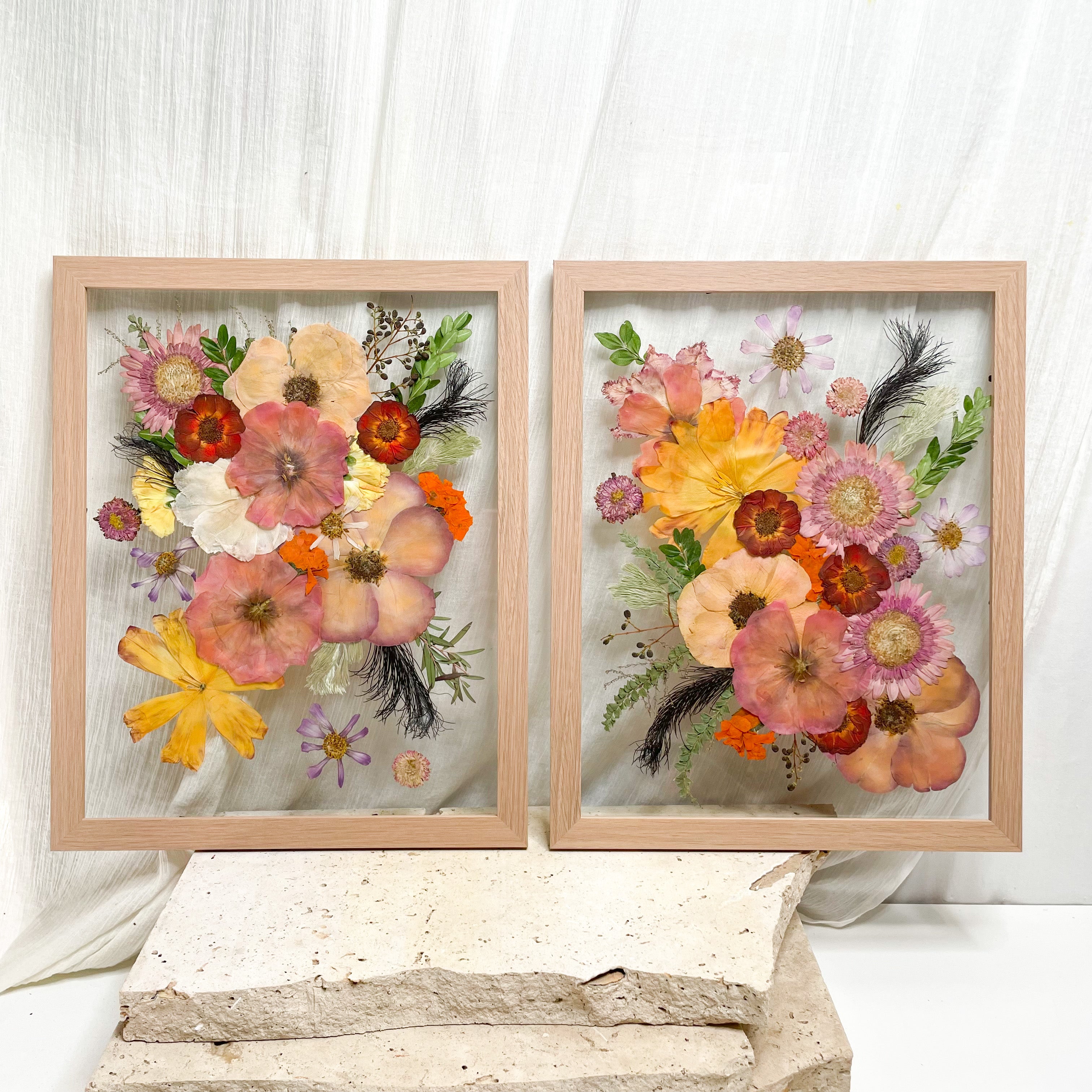 Preserved pressed wedding bouquet - native flowers set in floating frame mount - picture frame set
