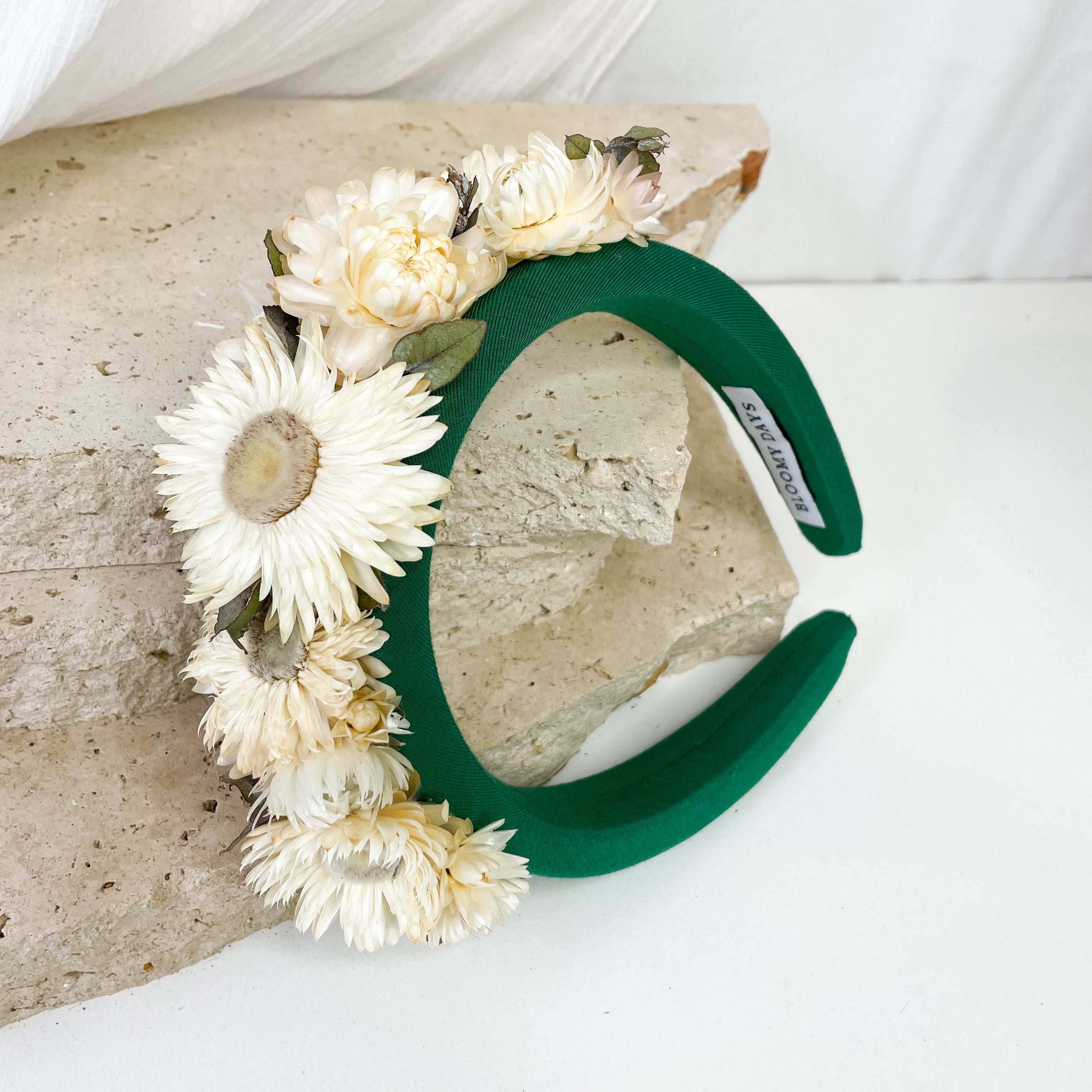 Forest Green & White Floral Headband