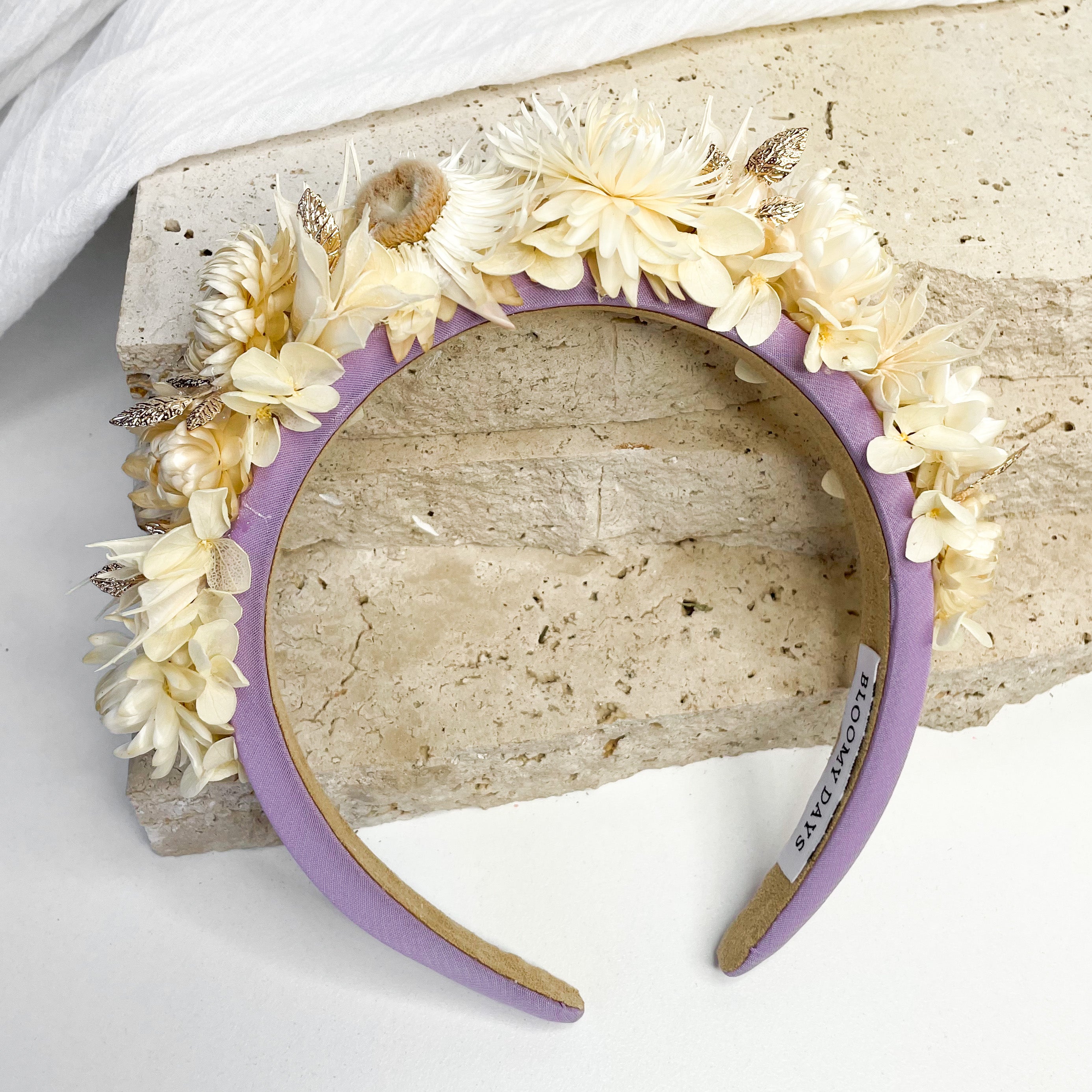 Lilac & White Strawflower Floral Headband