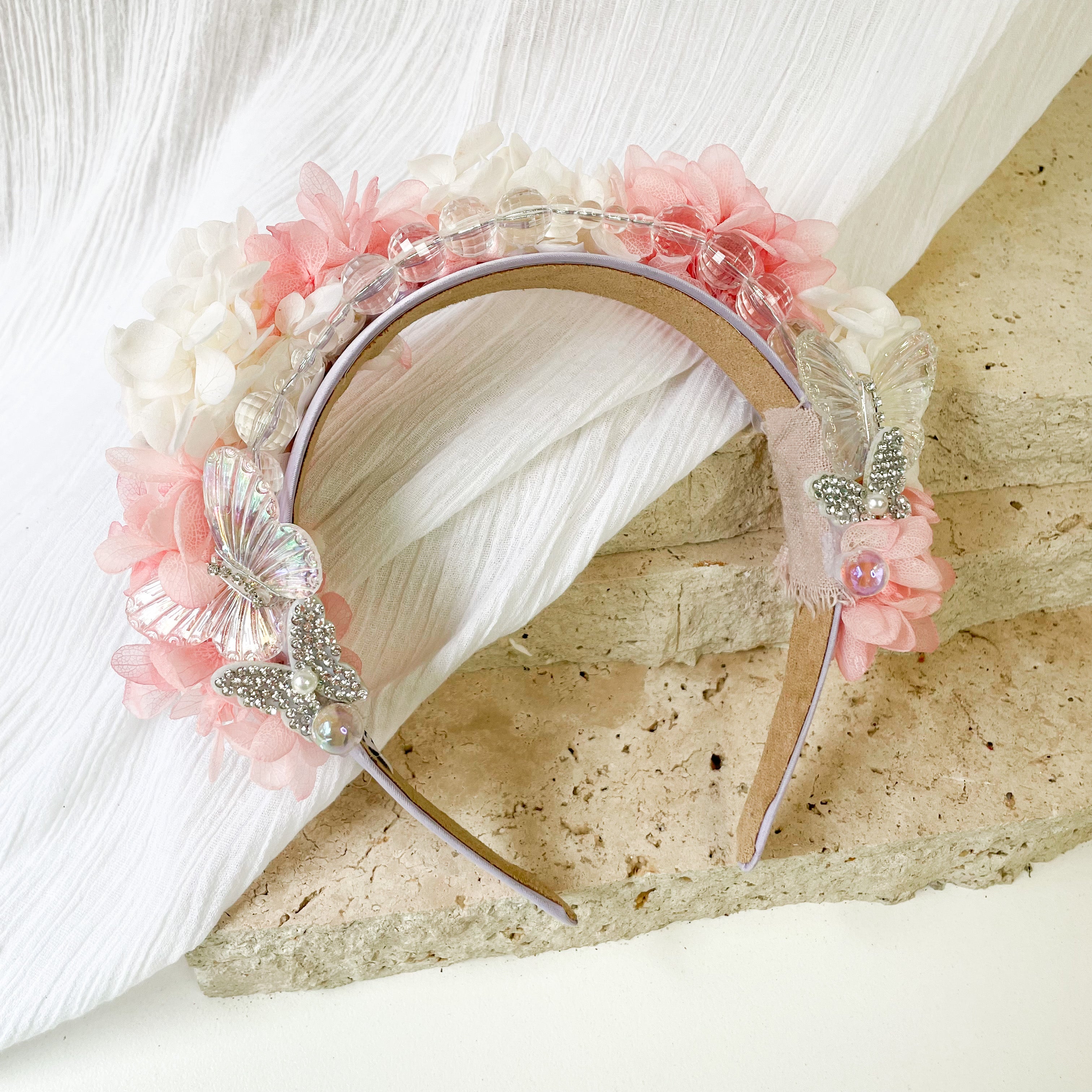 Pink & Ivory Butterfly Floral Headband