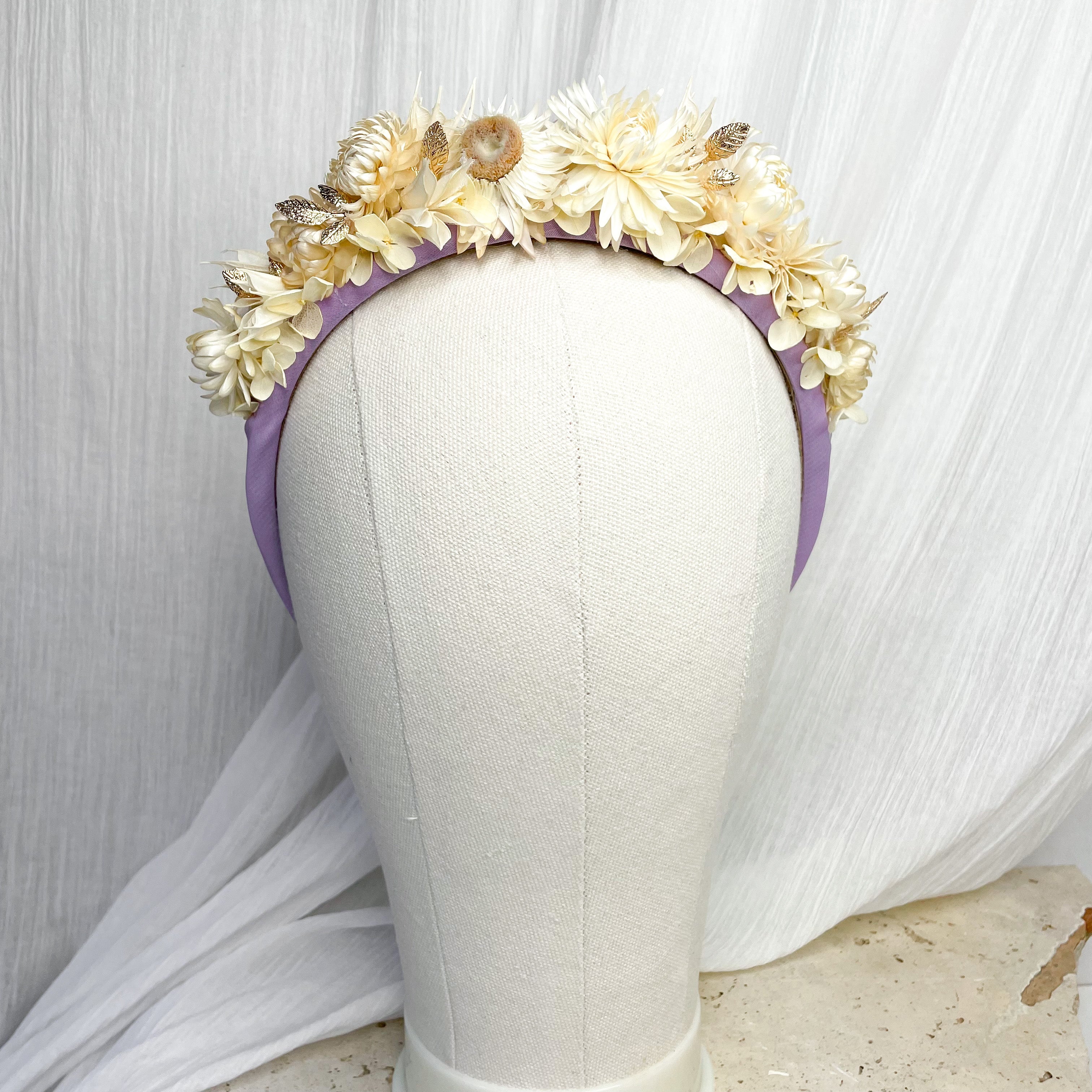 Lilac & White Strawflower Floral Headband