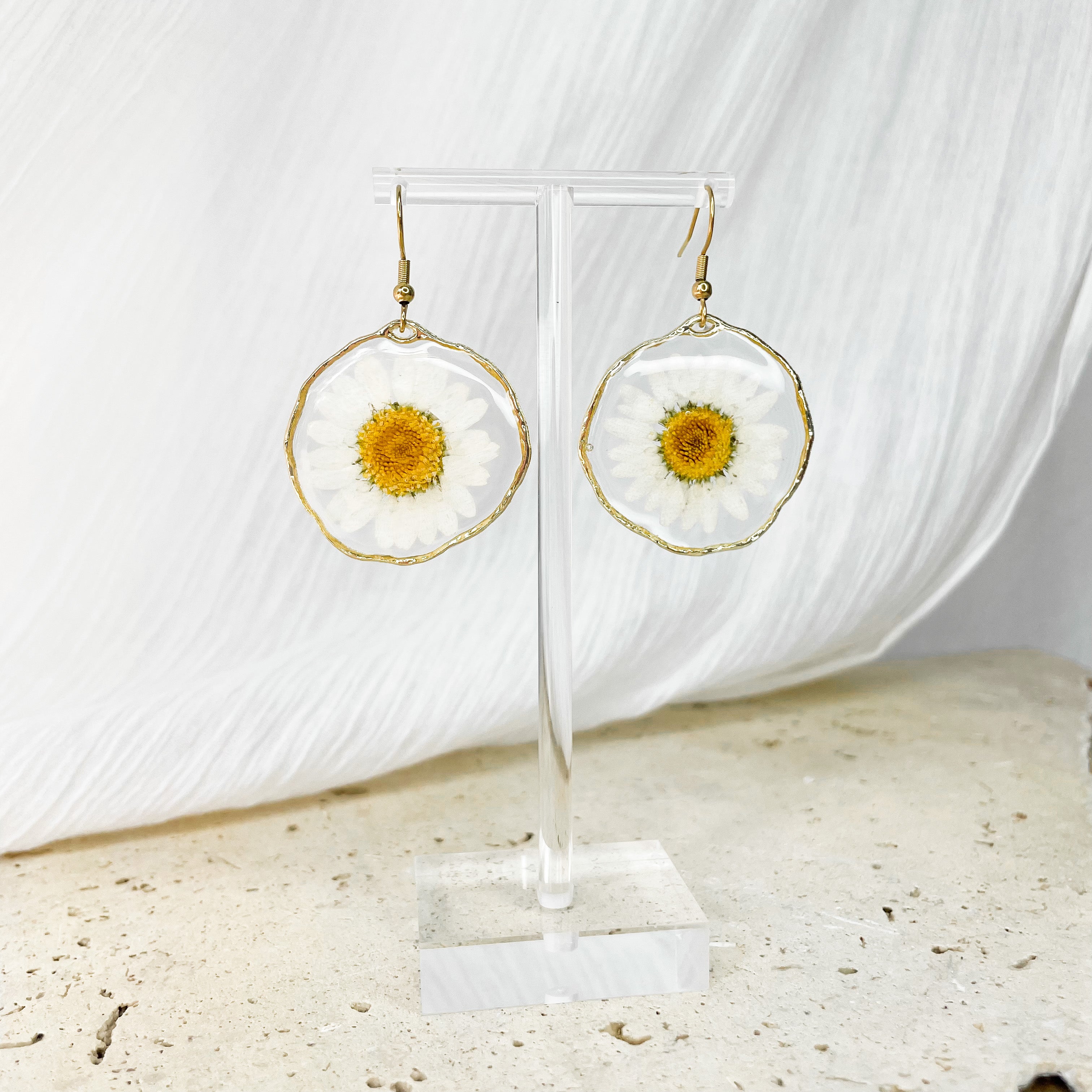 White Daisy Earrings