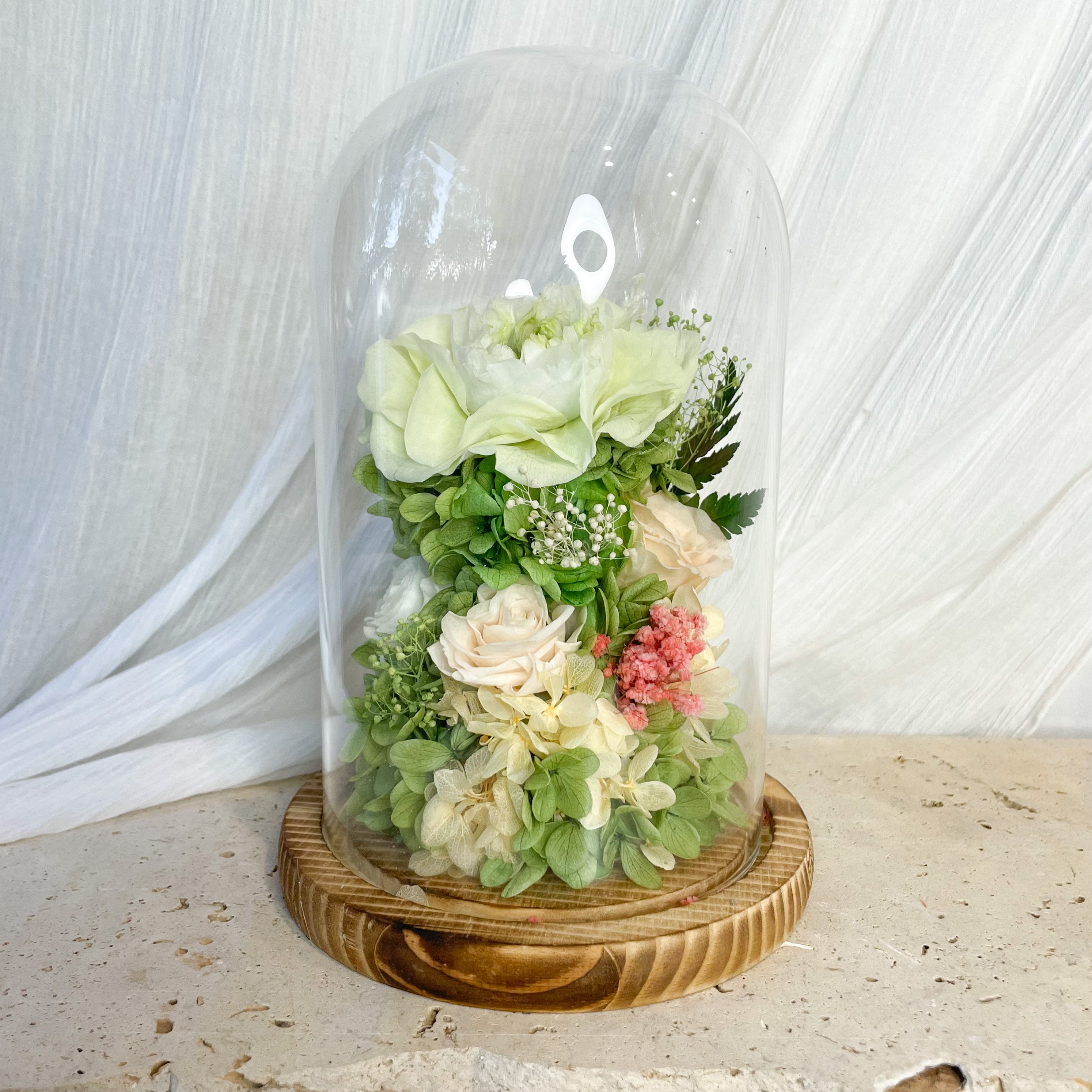 Pale Green Garden Rose - Glass Dome