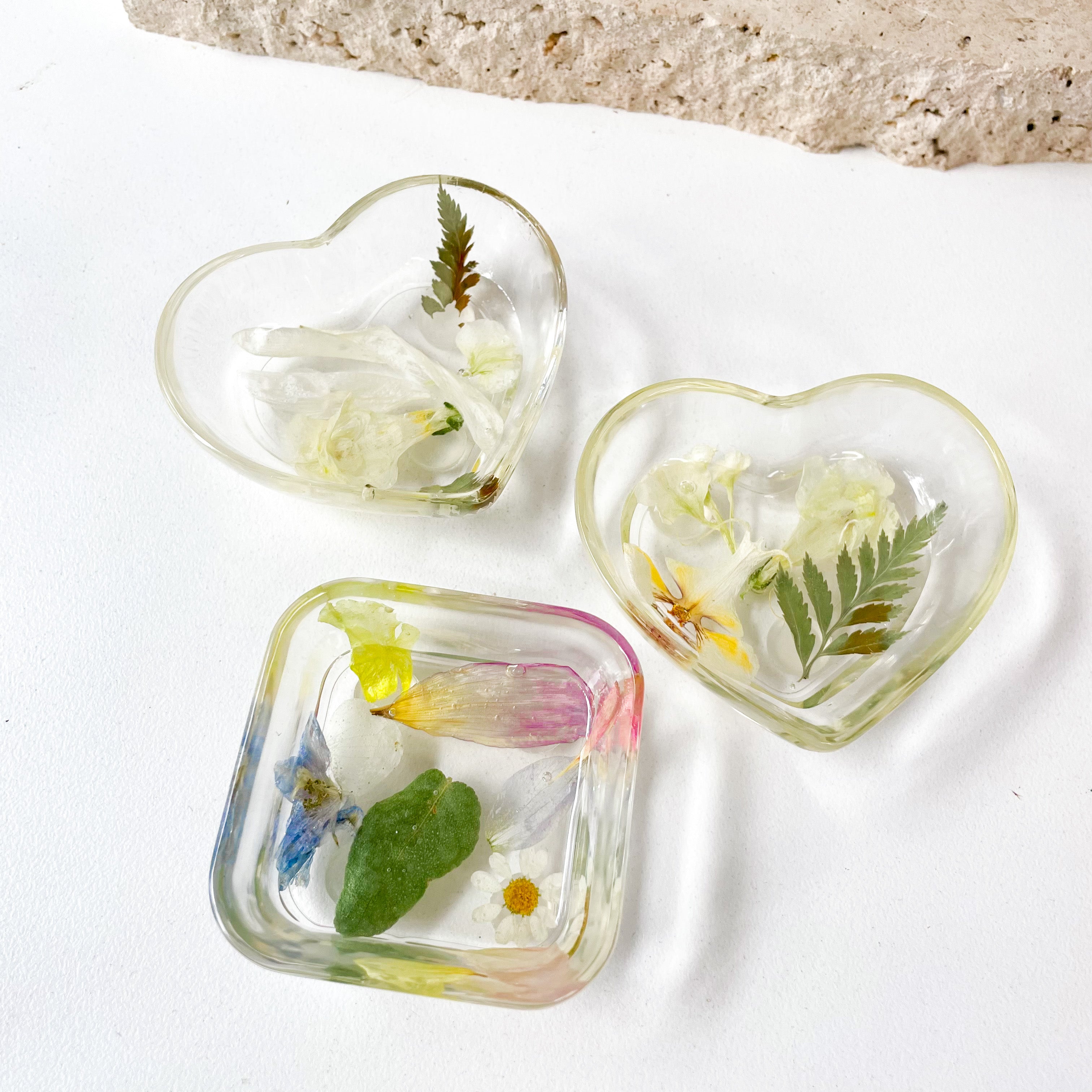 preserved-flowers-resin-heart-bowl- square ring dish - wedding bouquet