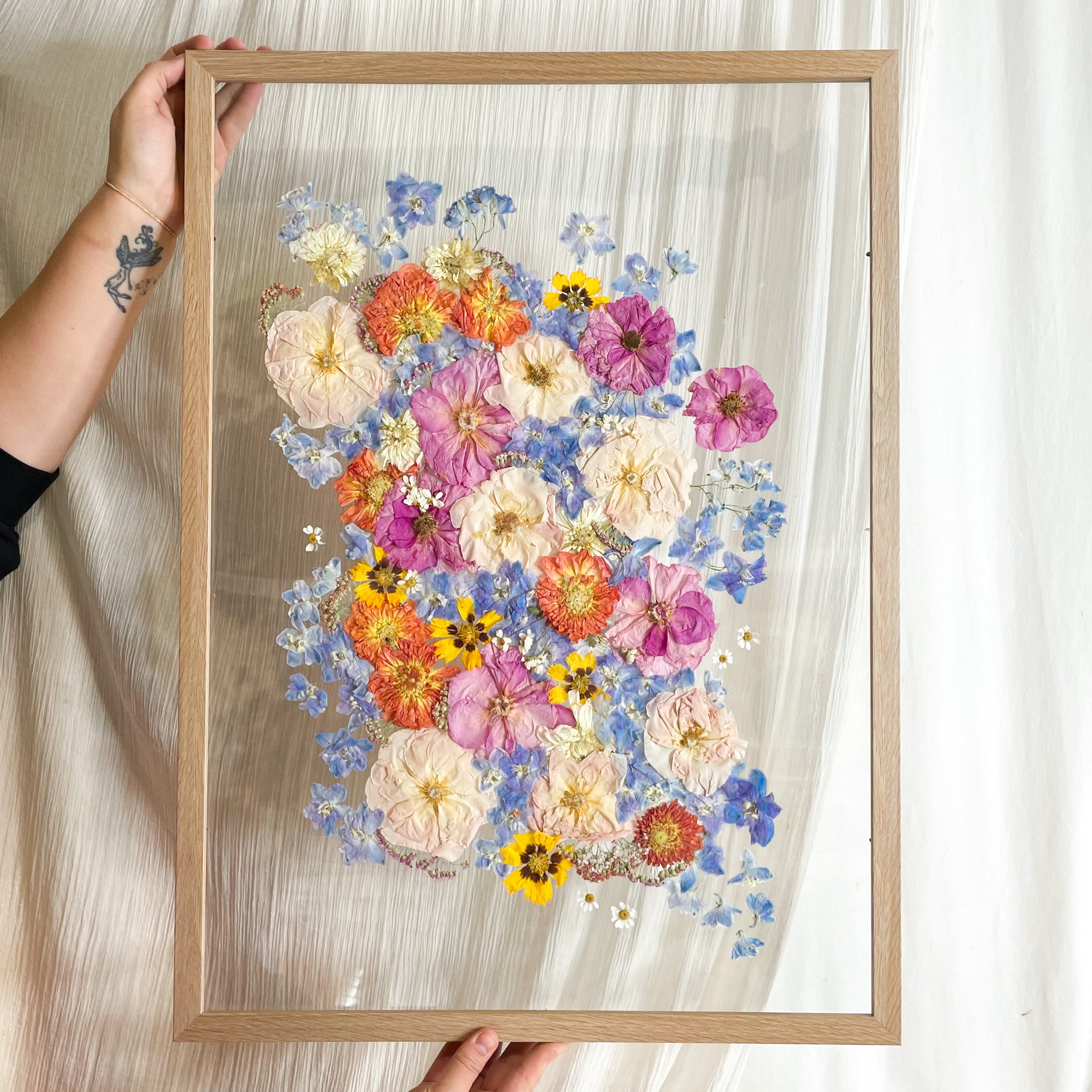 custom-pressed-flower-framing-floating-mount - preserved wedding bouquet