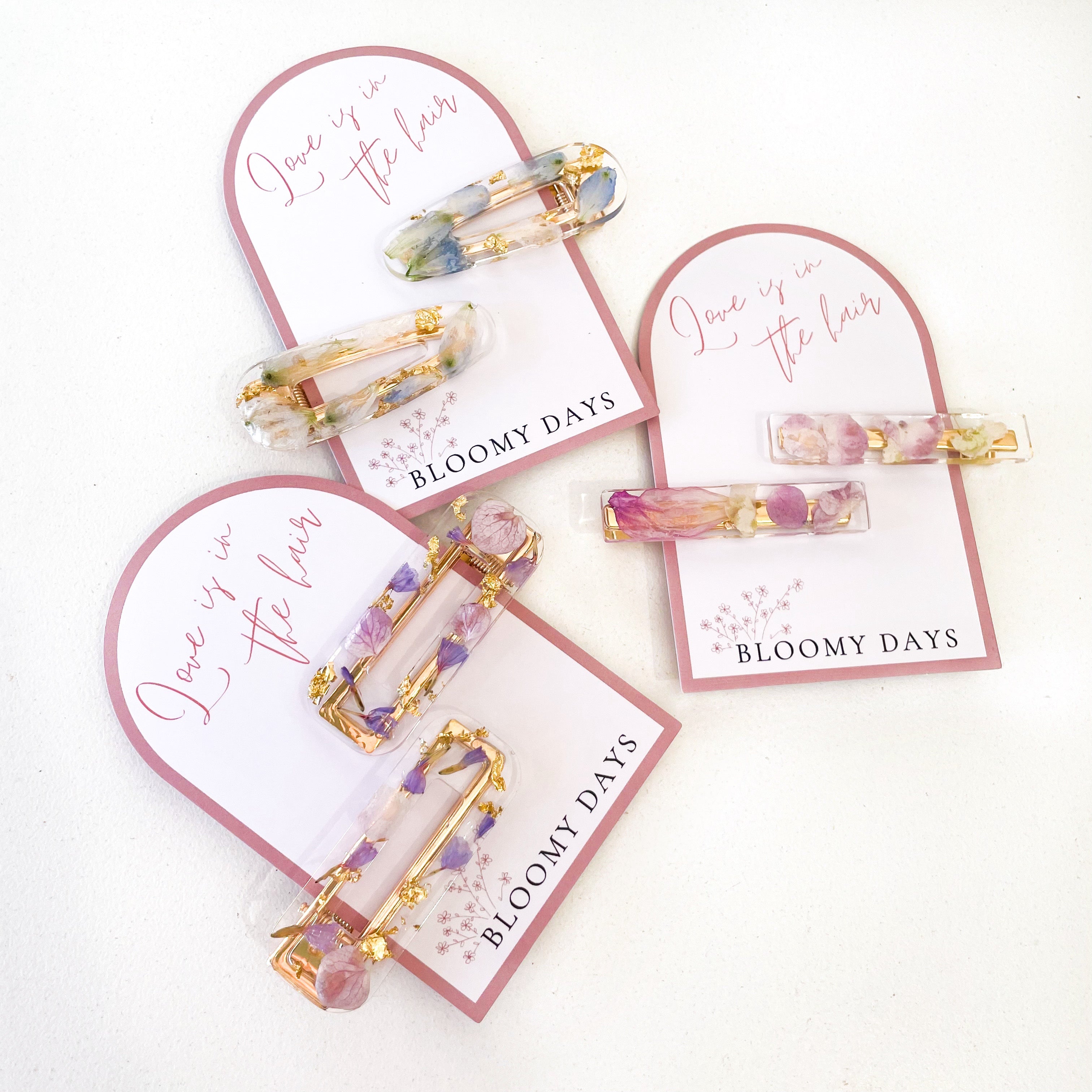 Preserved wedding flowers resin hair clips - wedding bouquet pressed flowers. Chloe Hayden wedding bouquet