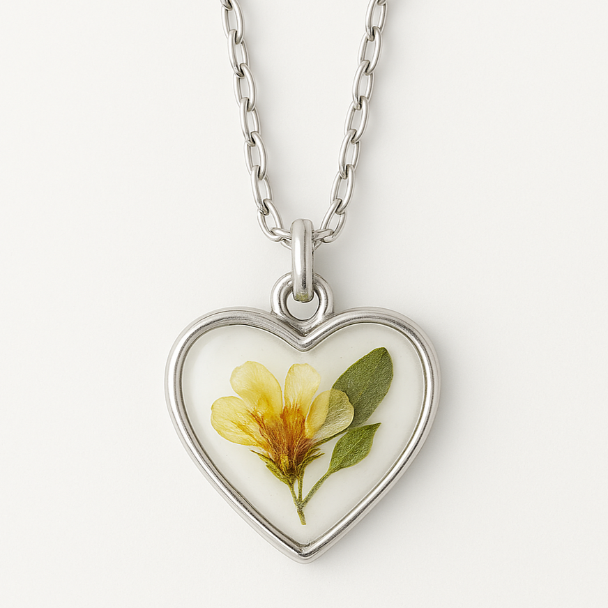 preserved flowers resin heart pendant sterling silver cable chain