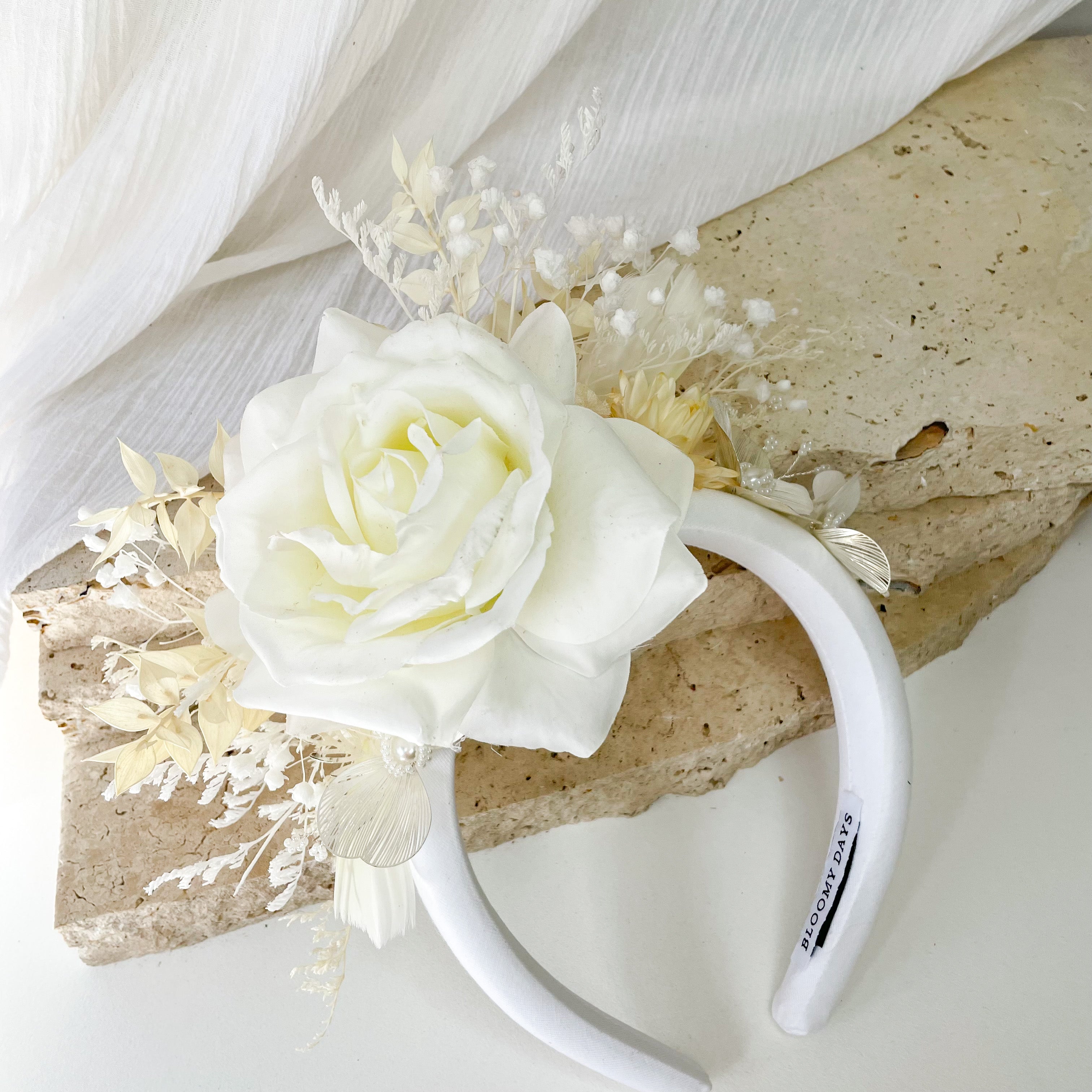 White Rose Floral Headband