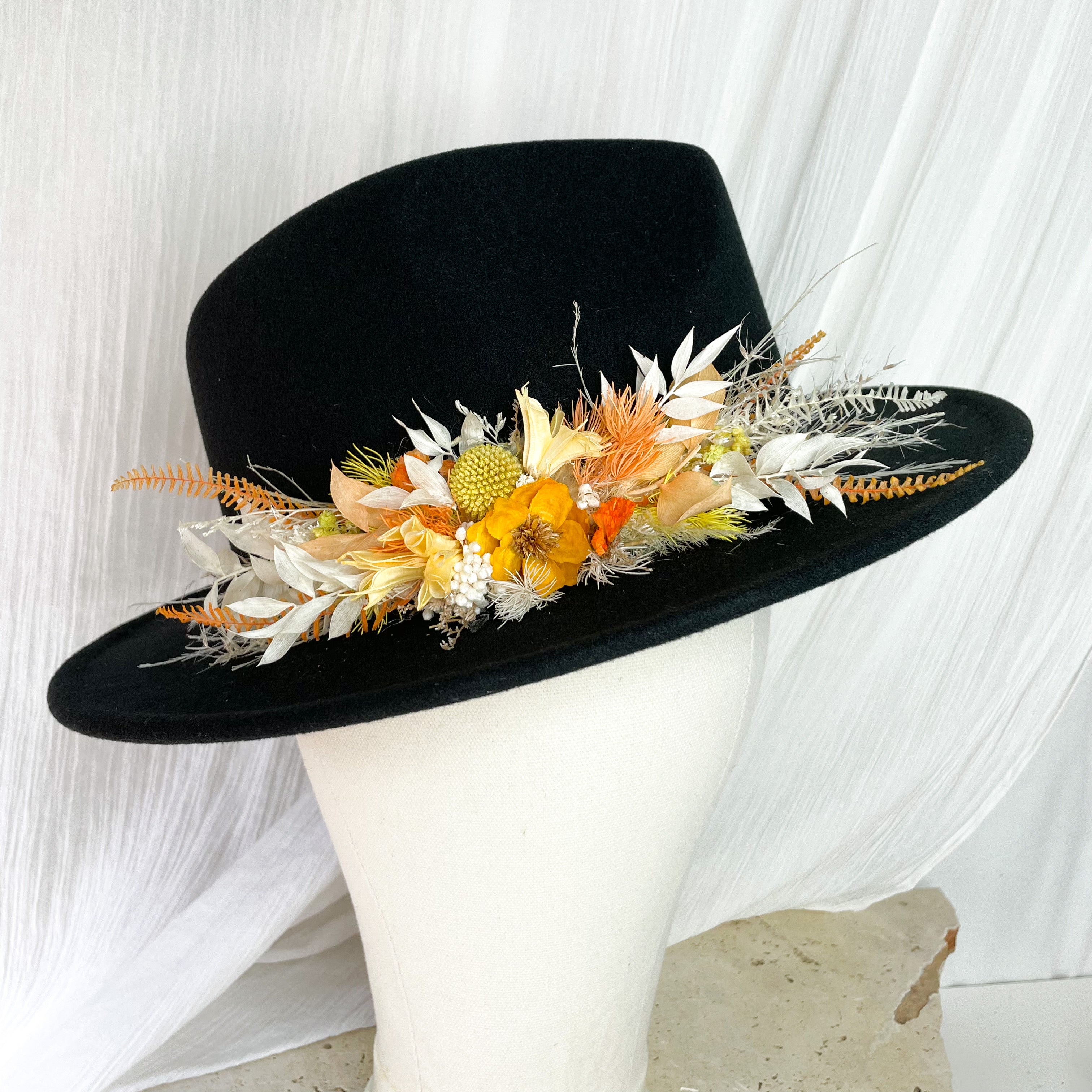 Black & Orange Floral Hat - Medium