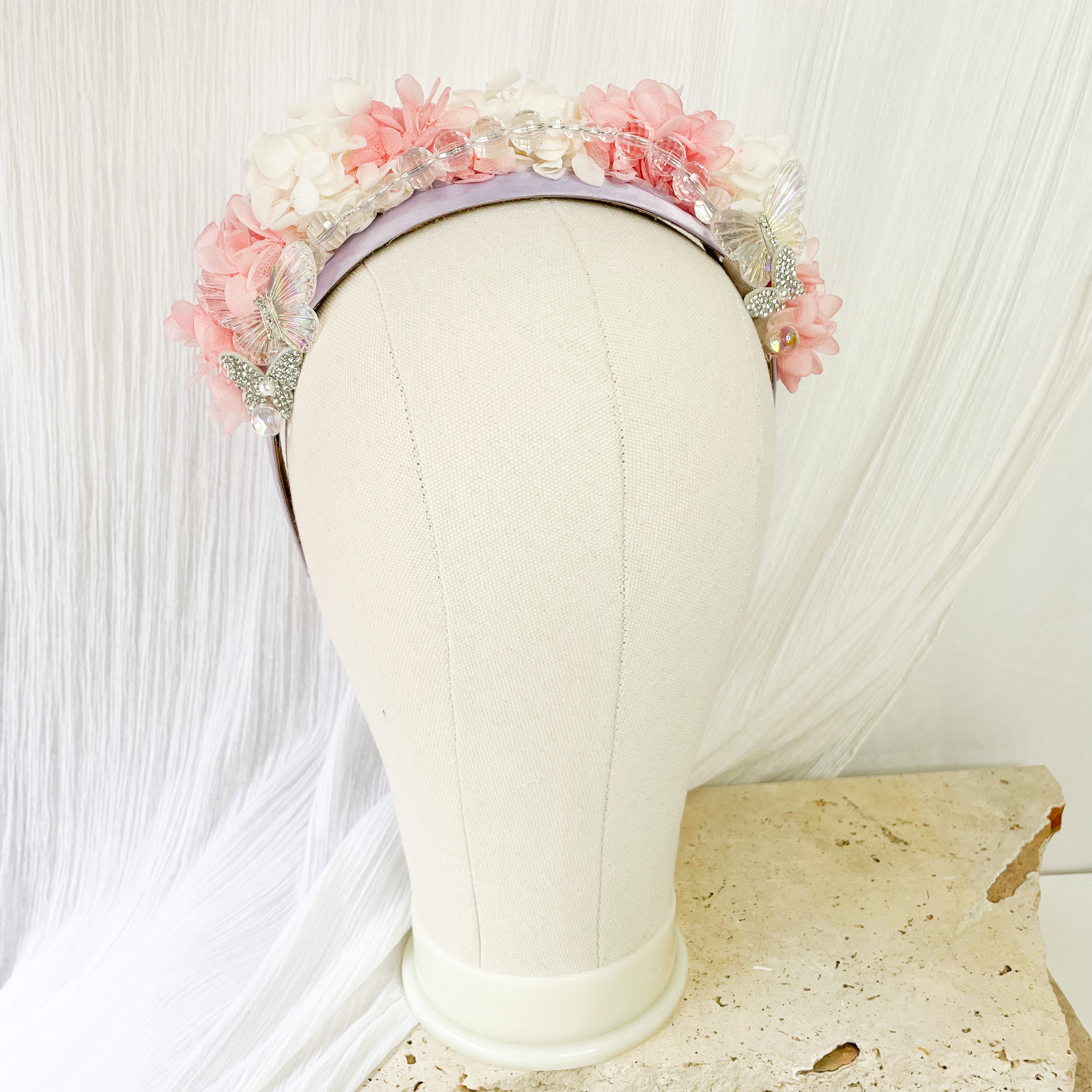 Pink & Ivory Butterfly Floral Headband