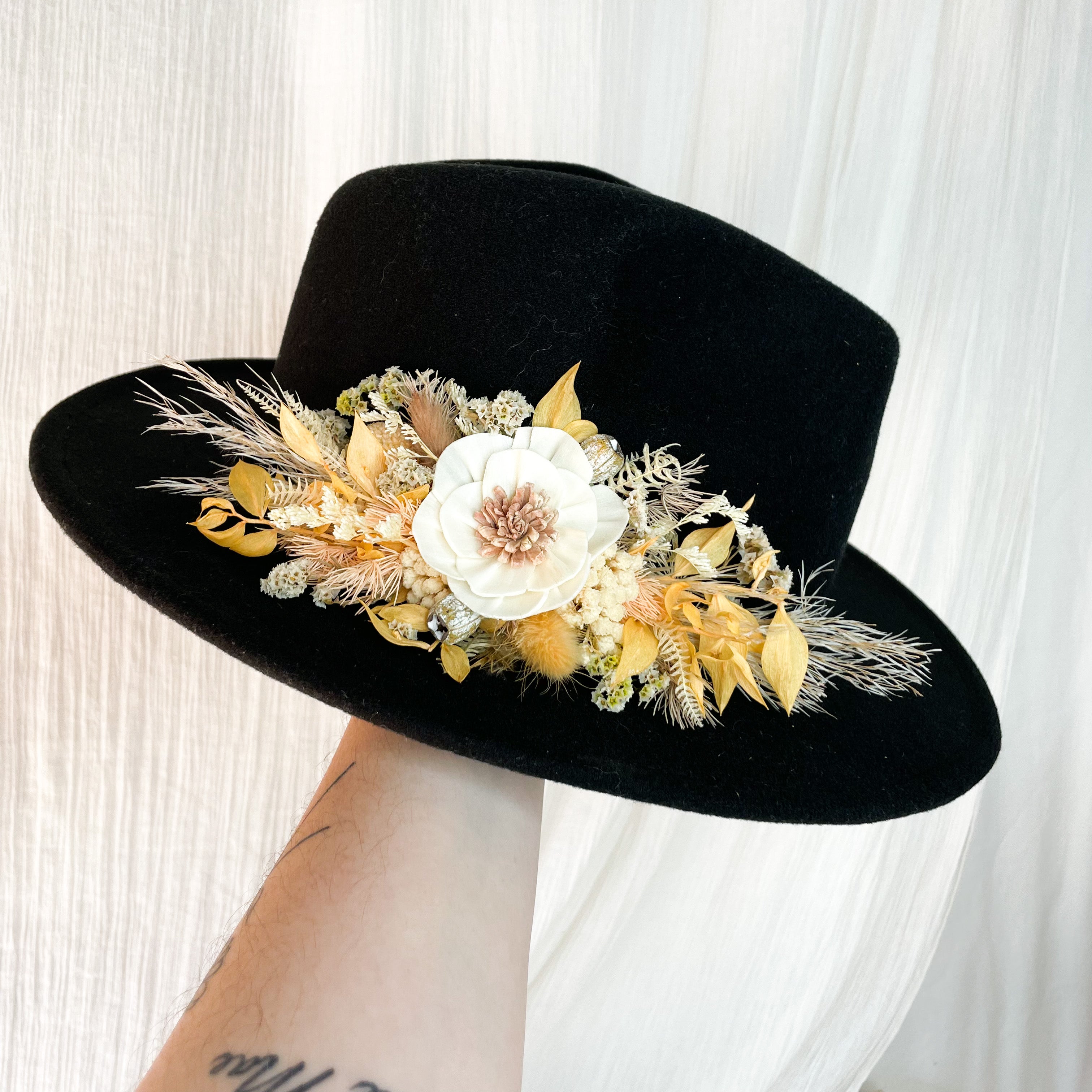 Black & Peach Floral Hat - Medium