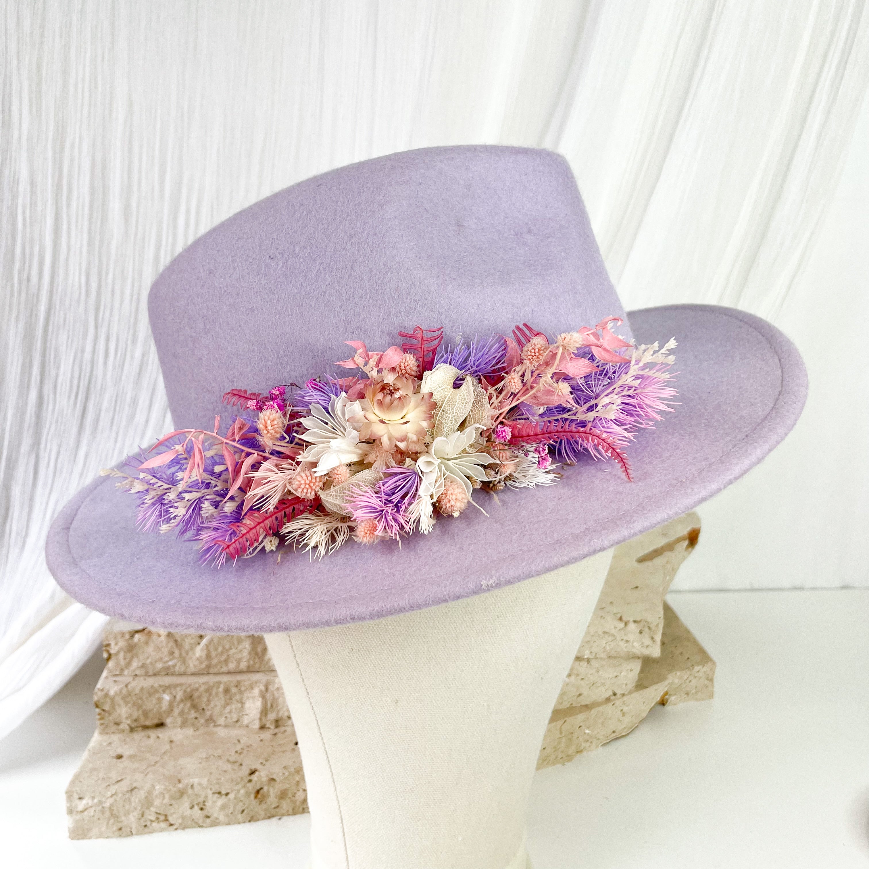 Lilac & Pink Dried Floral Hat - Small