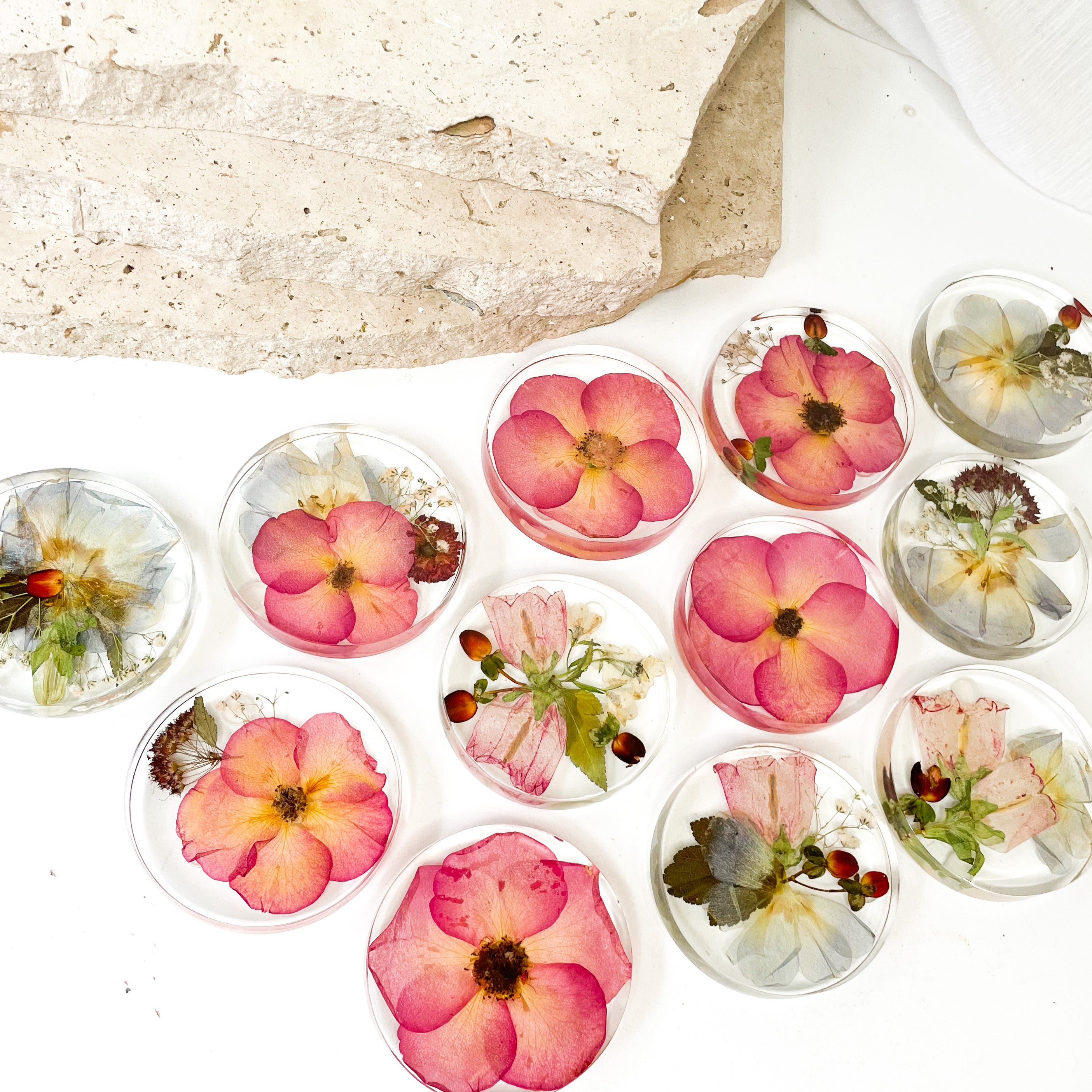Preserved Flowers Round Resin Coaster Sets - Thick