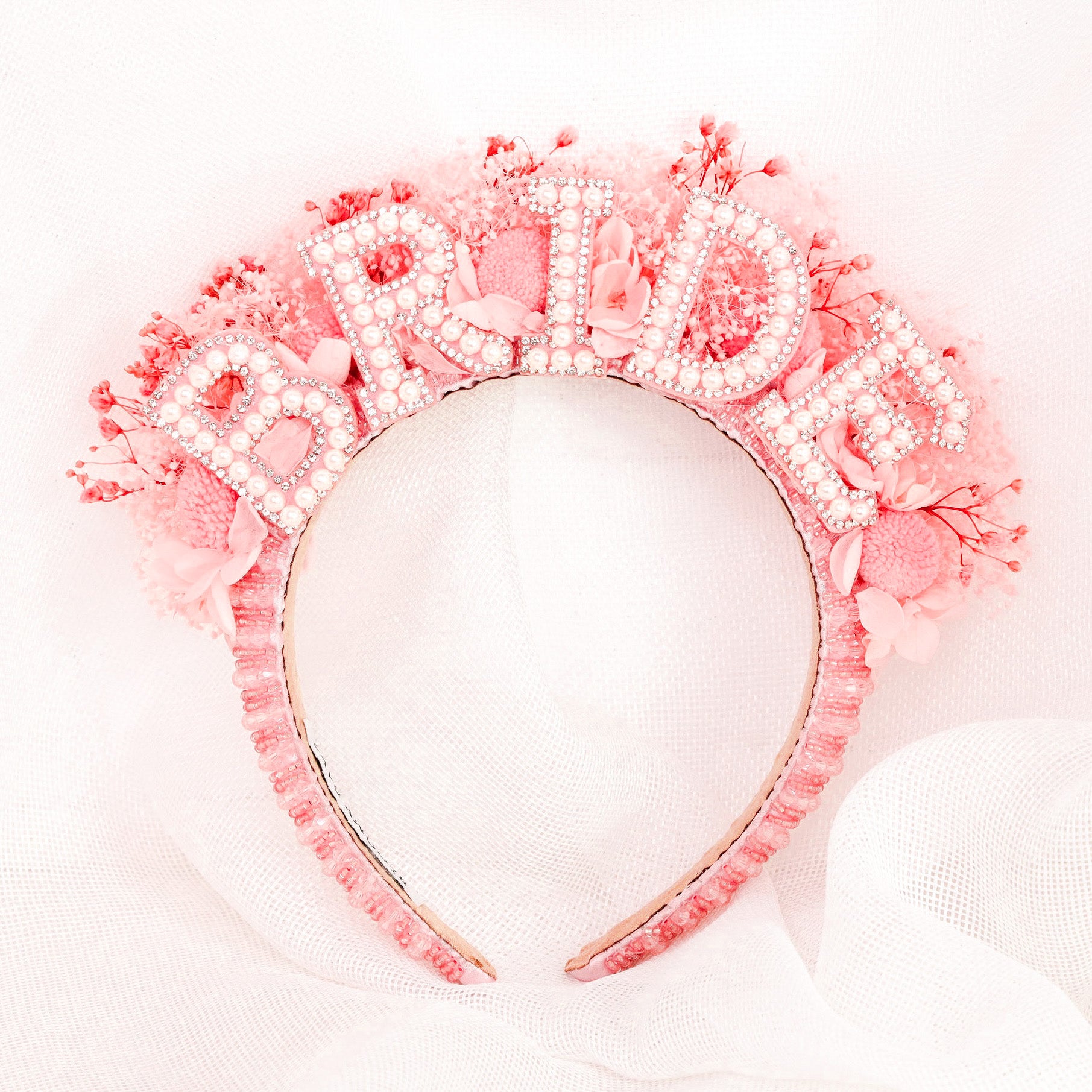 Pink Beaded Bride Headband