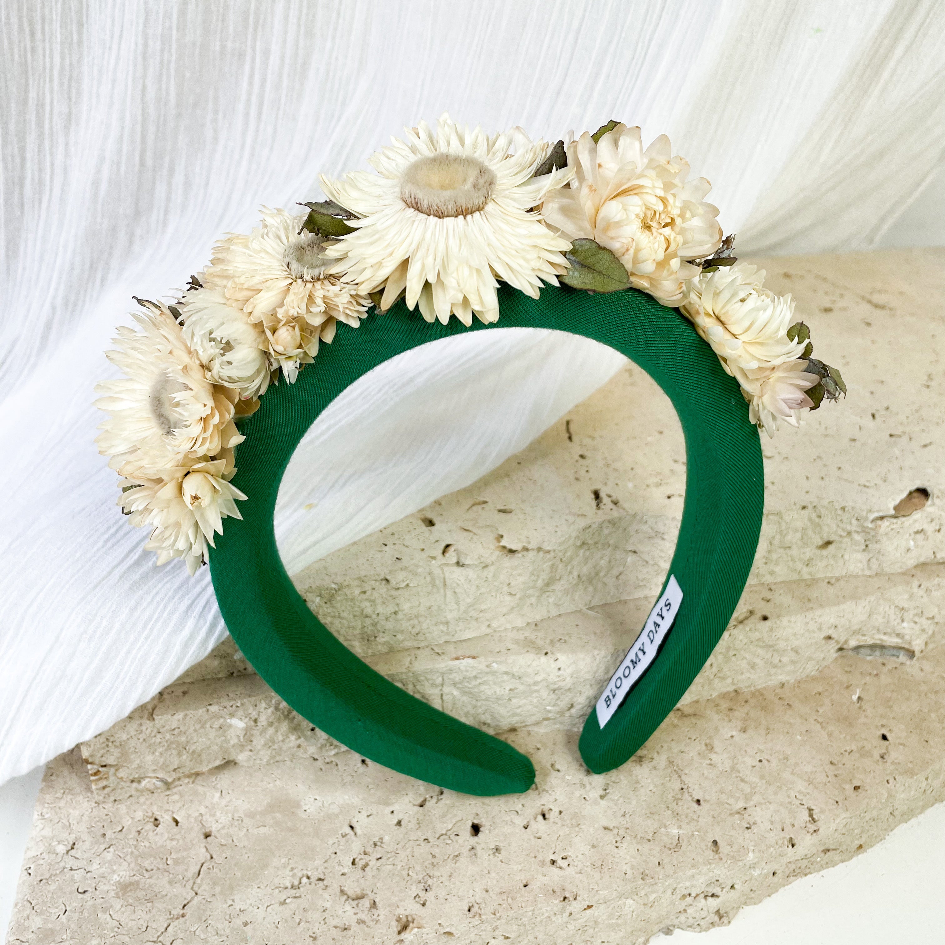 Forest Green & White Floral Headband