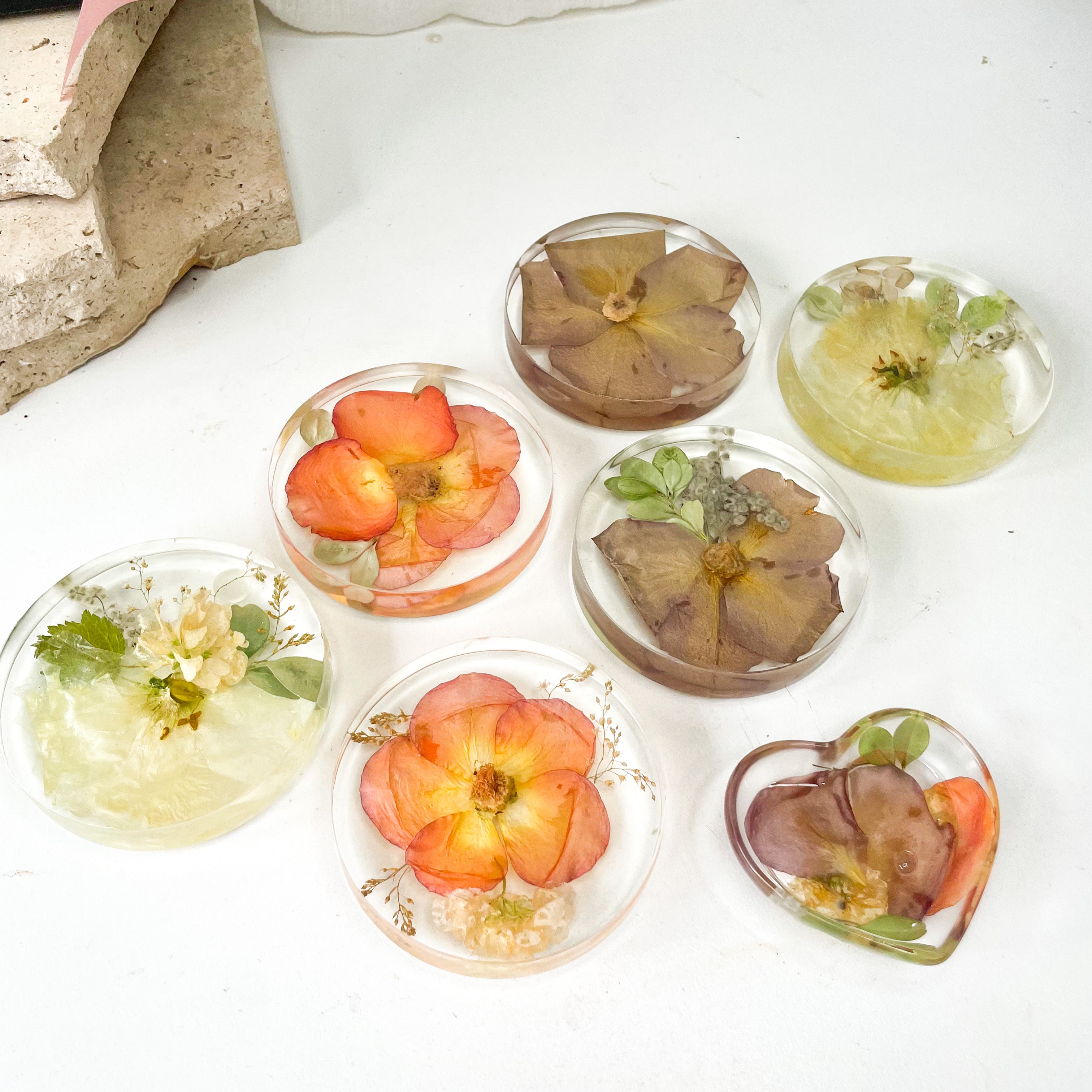 Preserved Flowers Round Resin Coaster Sets - Thick