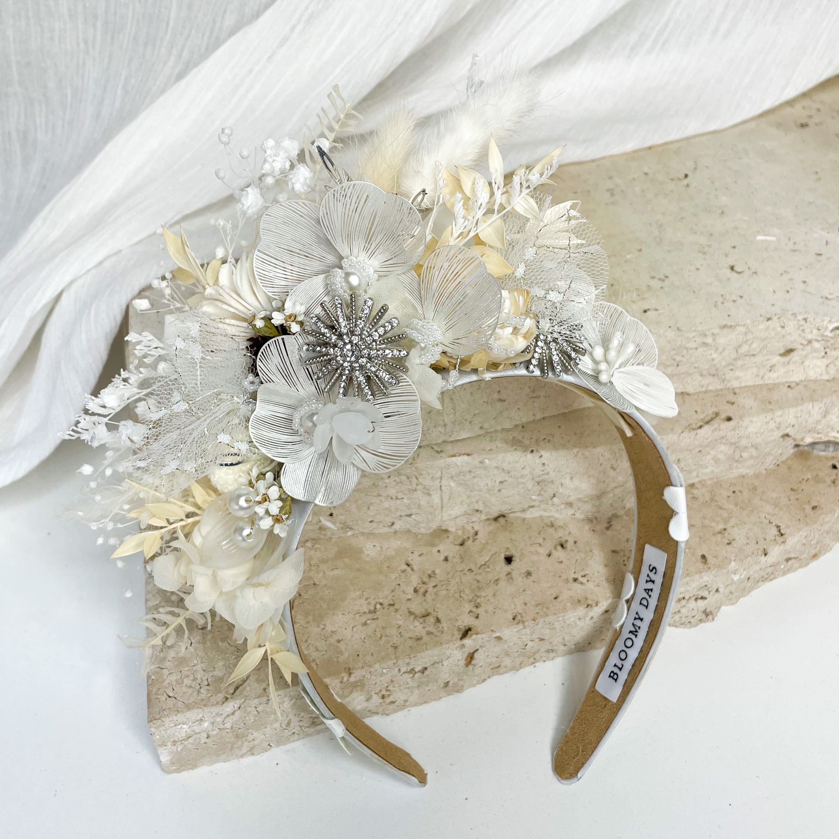 Silver & White Goddess Floral Headband