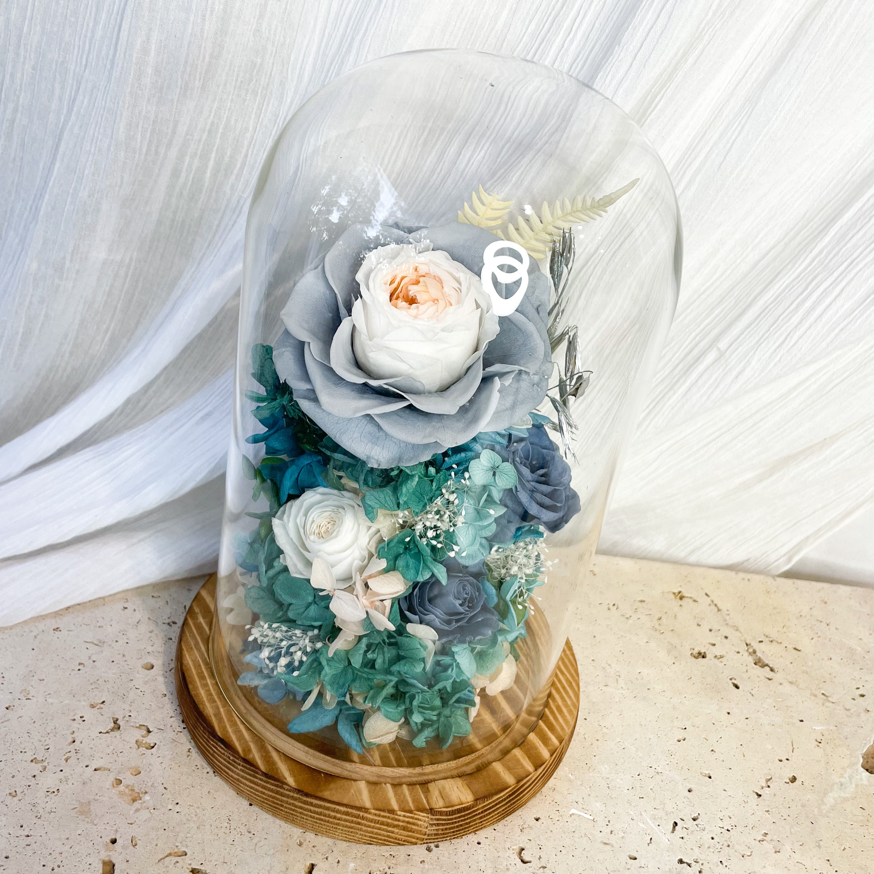 Blue Garden Roses - Glass Dome