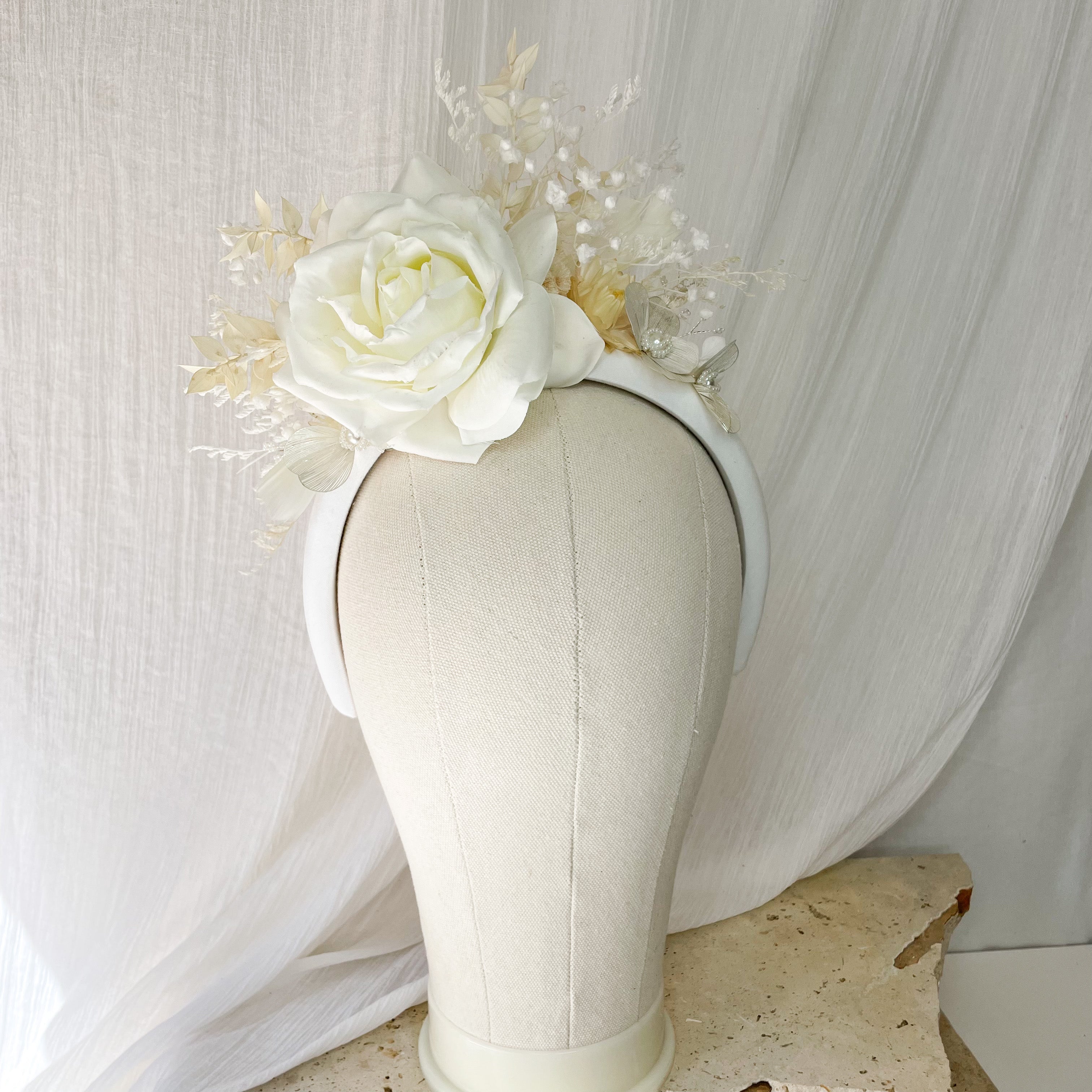 White Rose Floral Headband & Clutch Set