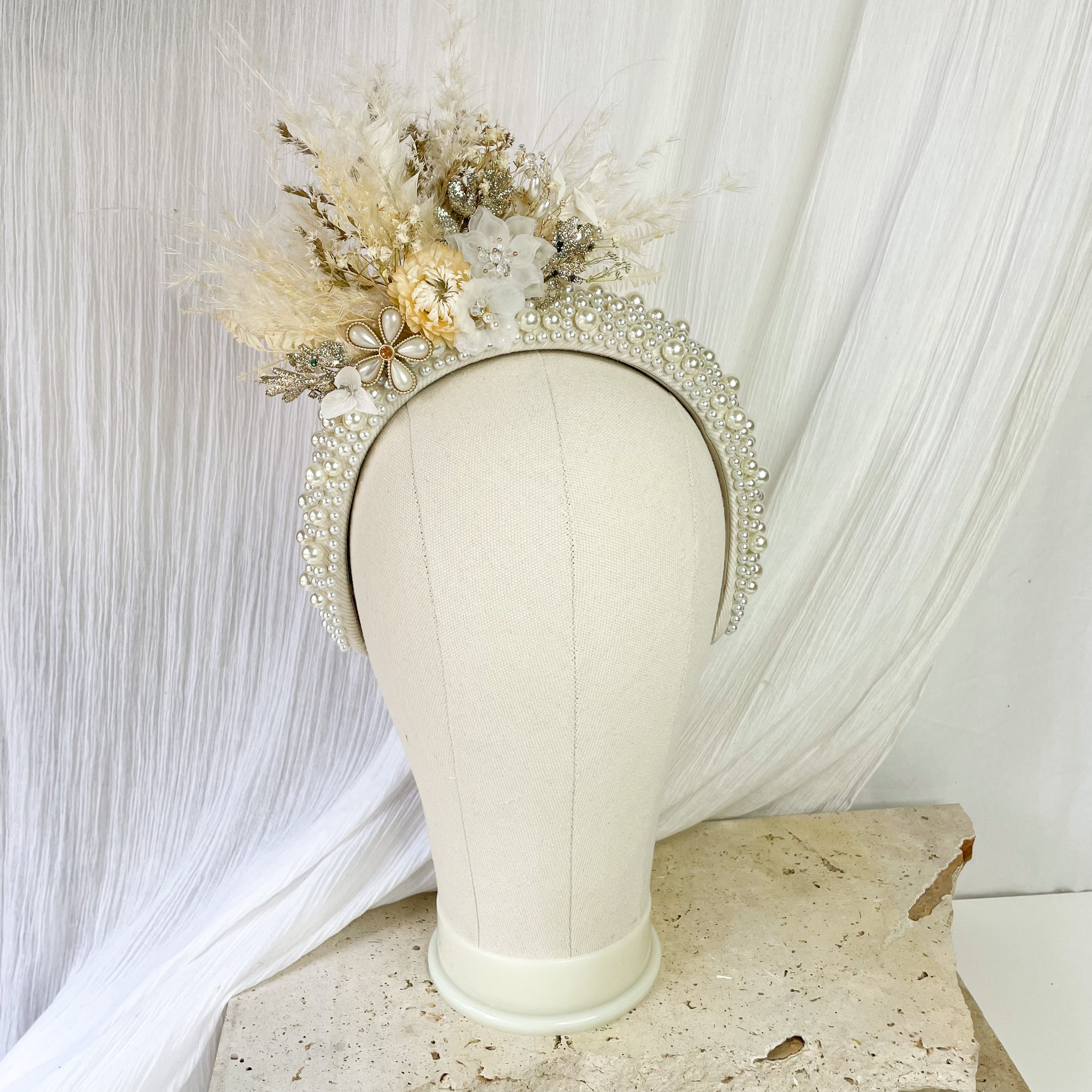 Ivory & Gold Pearl Floral Headband