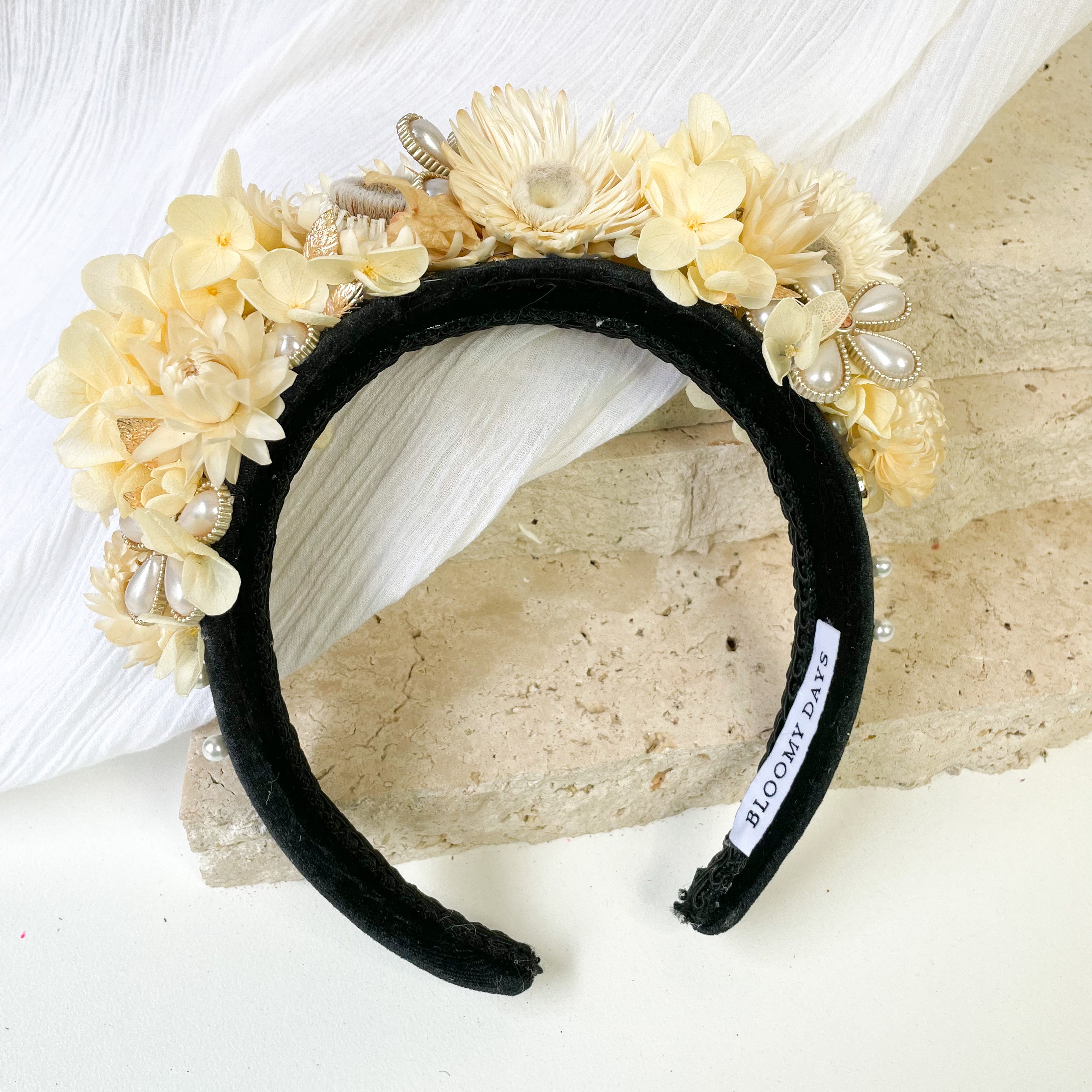 Black, Pearl & Ivory Floral Headband