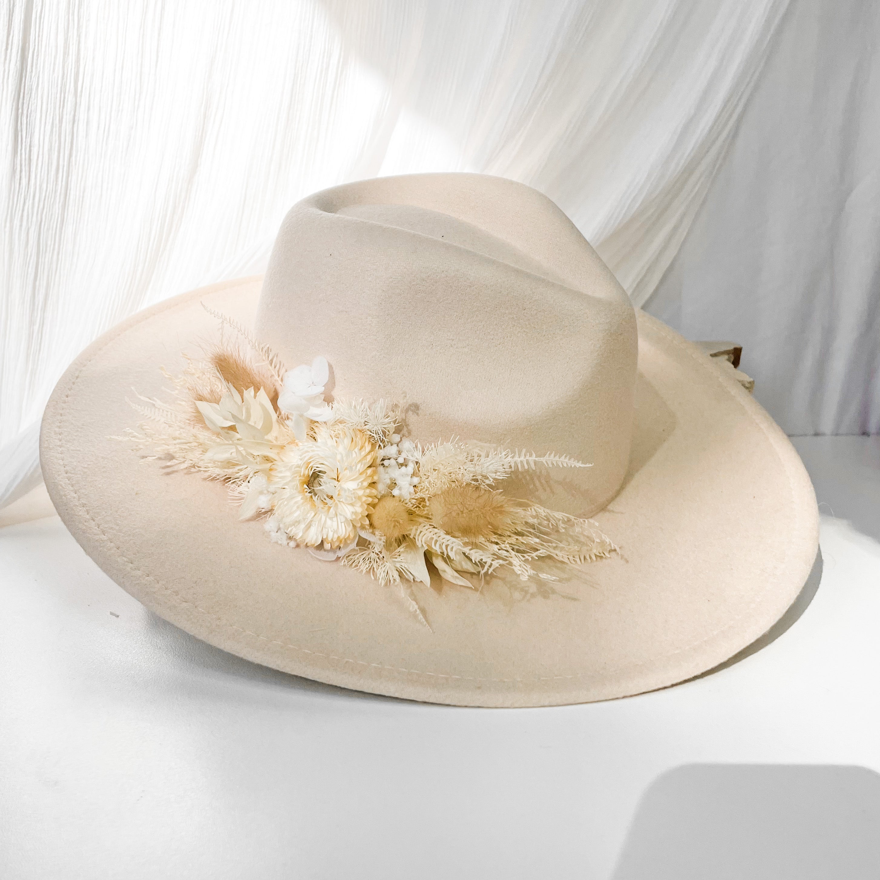 Celia Ivory Dried Floral Hat - Large