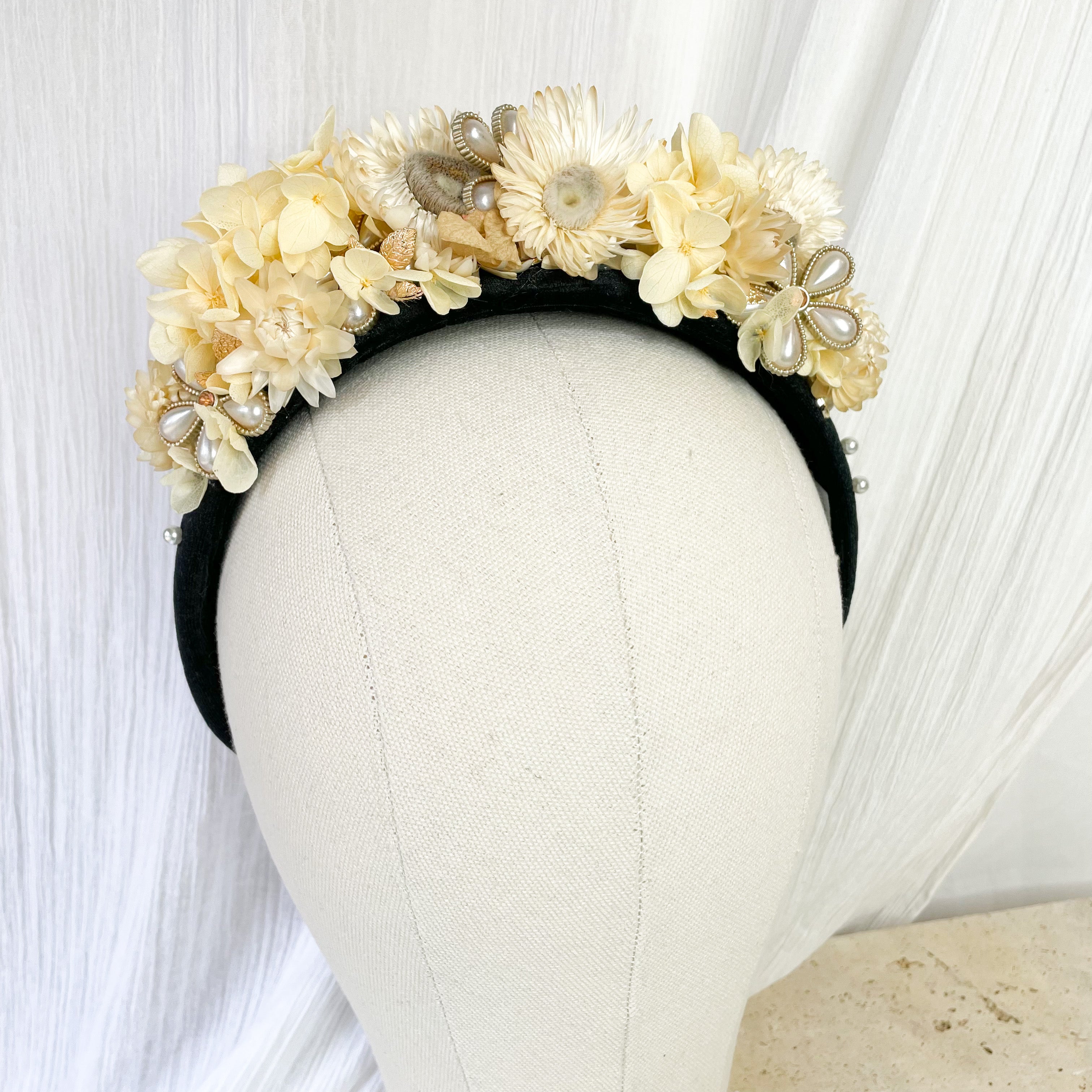 Black, Pearl & Ivory Floral Headband