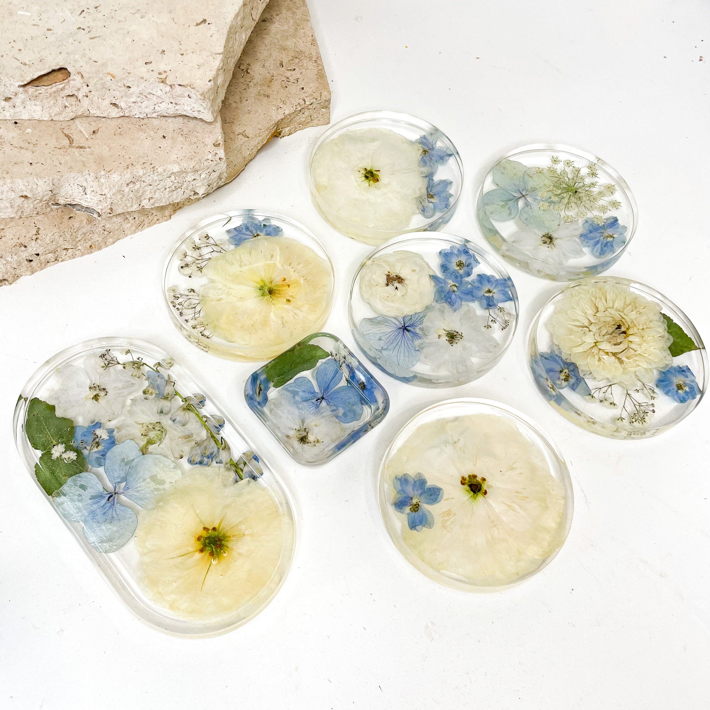 Preserved Flowers Round Resin Coaster Sets - Thick