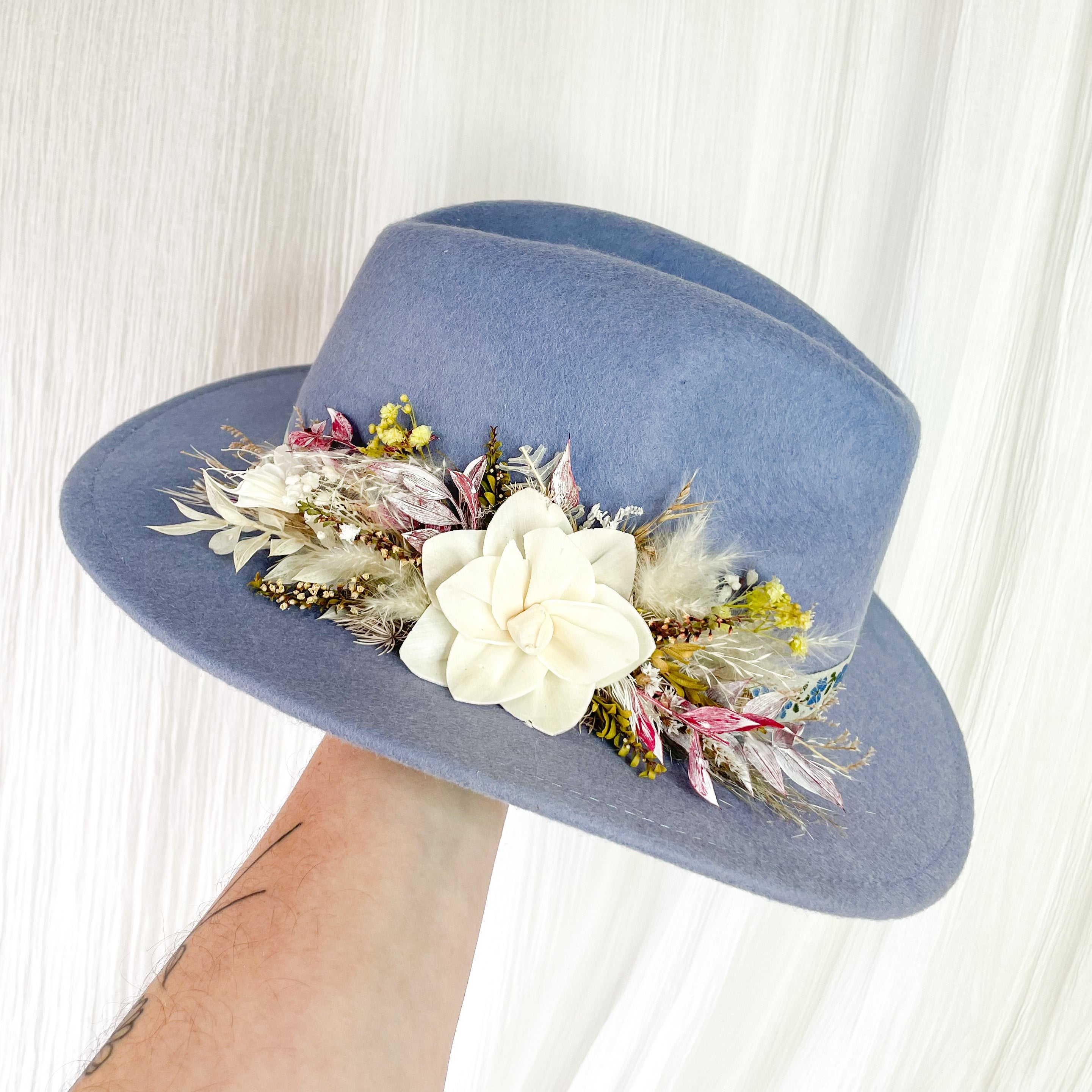 Blue Dried Floral Hat - Small