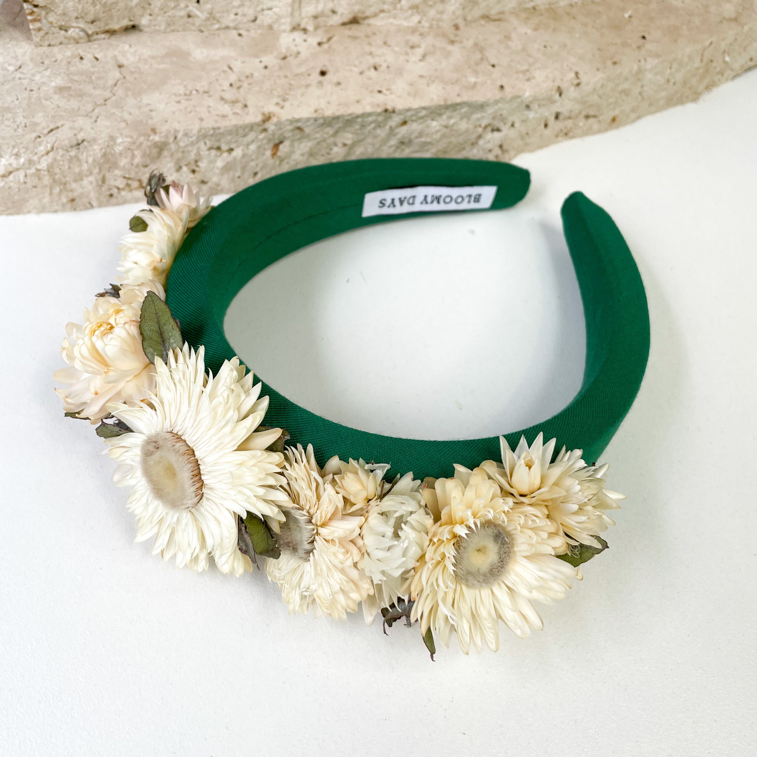 Forest Green & White Floral Headband