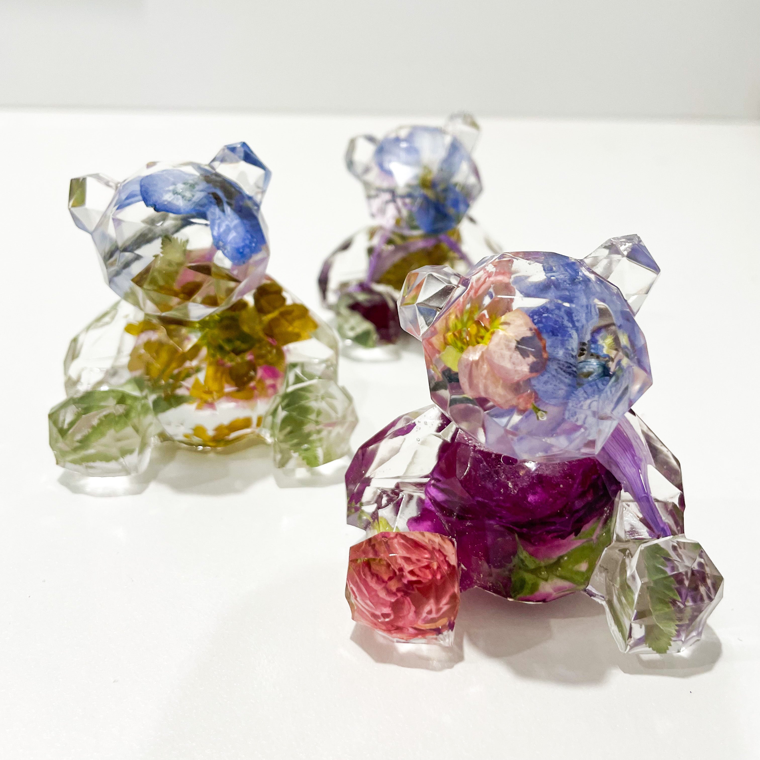 Preserved Flowers Resin Teddy Bear - Small