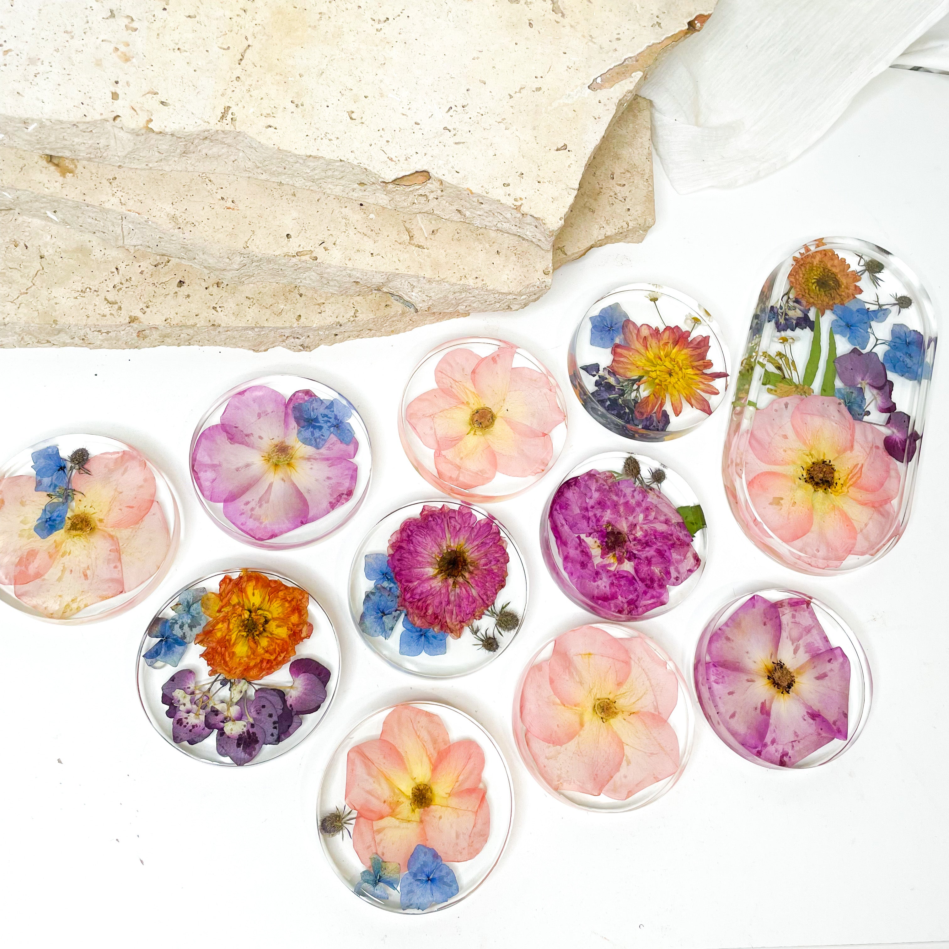 Preserved Flowers Round Resin Coaster Sets - Thick