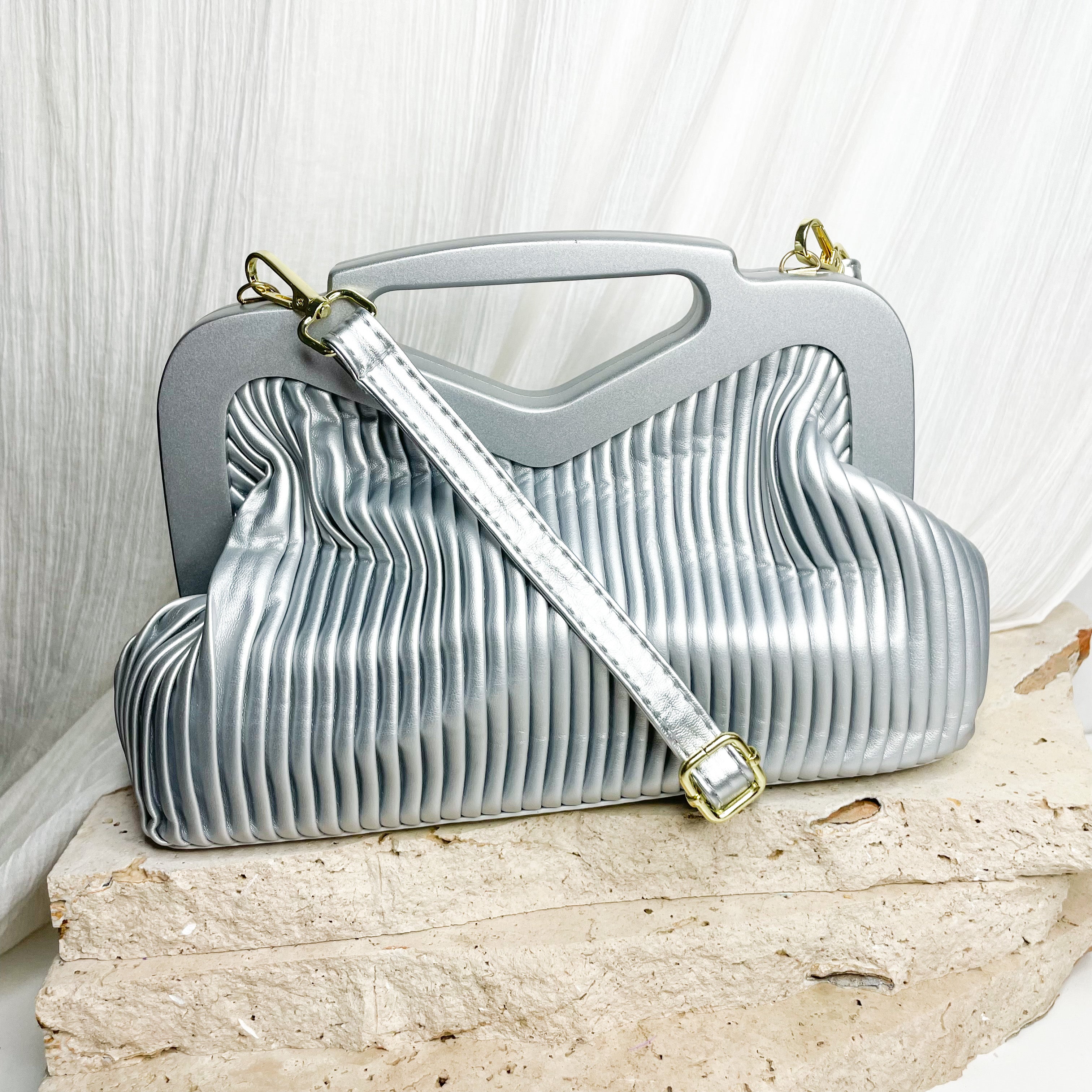 Silver Pleated Clutch Bag