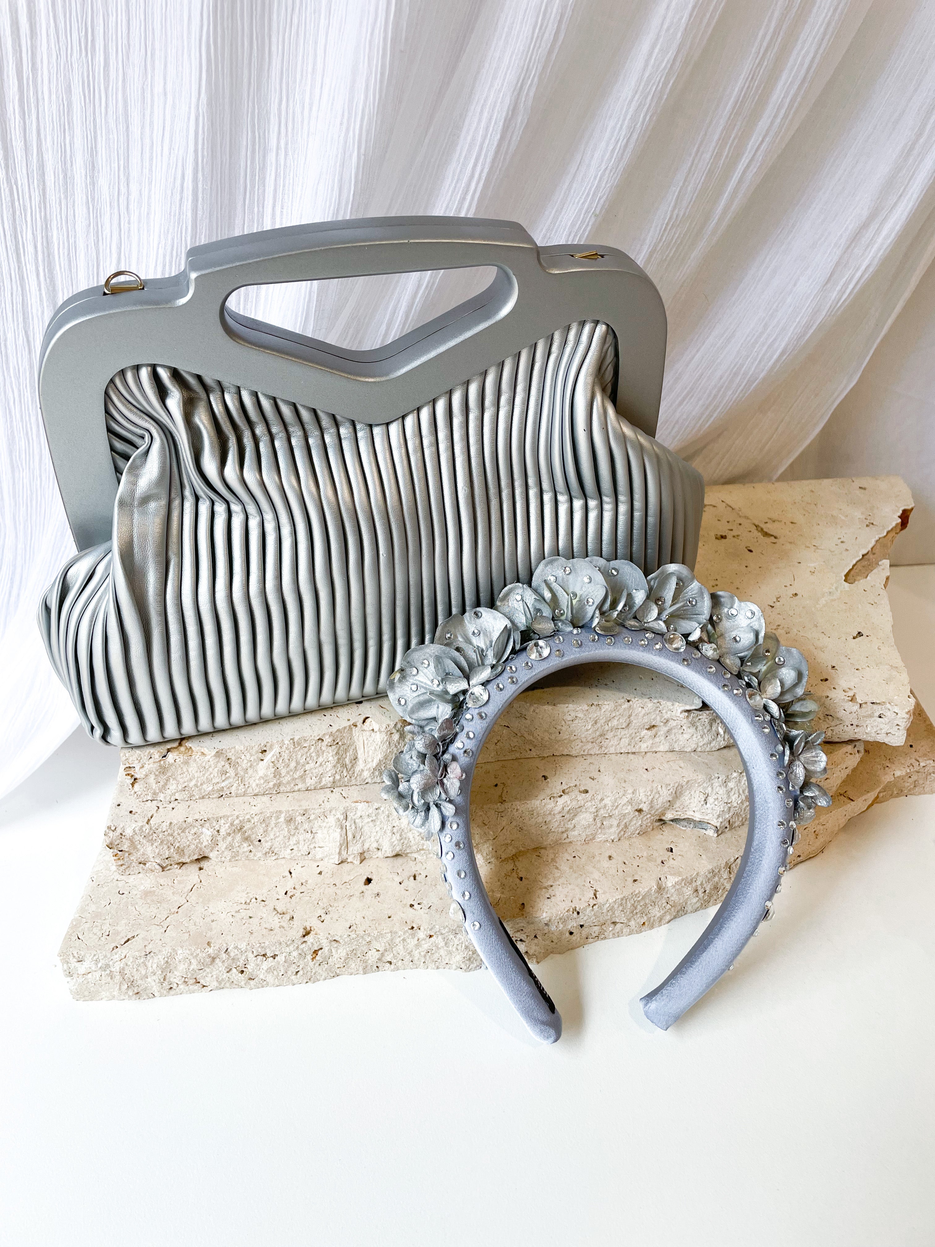 Silver Floral Headband & Clutch Set