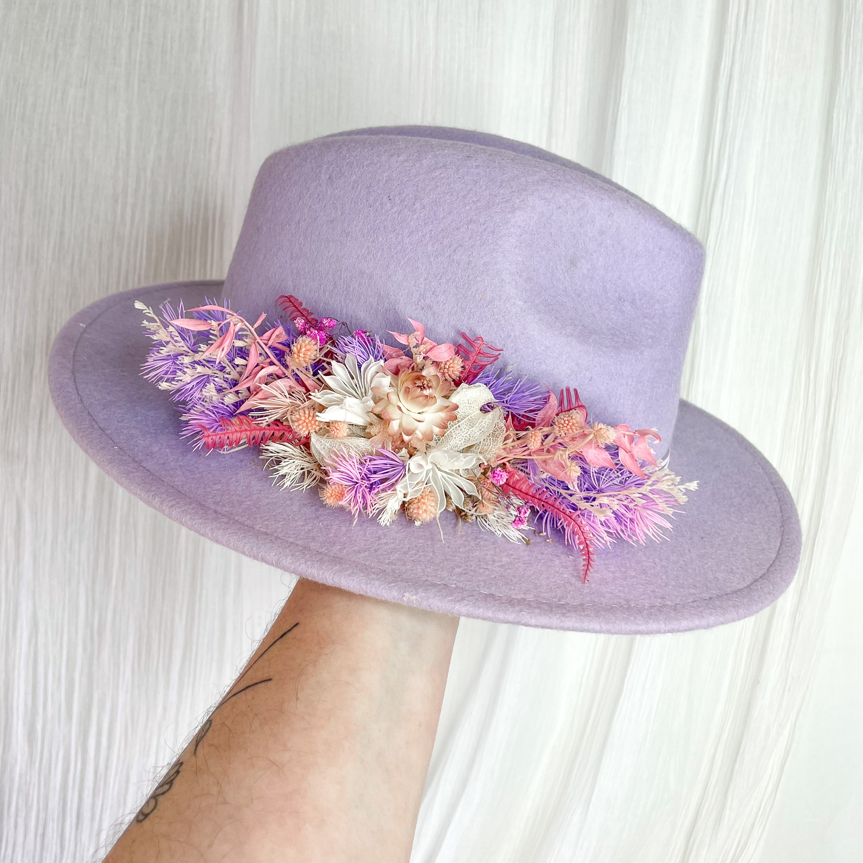 Lilac & Pink Dried Floral Hat - Small