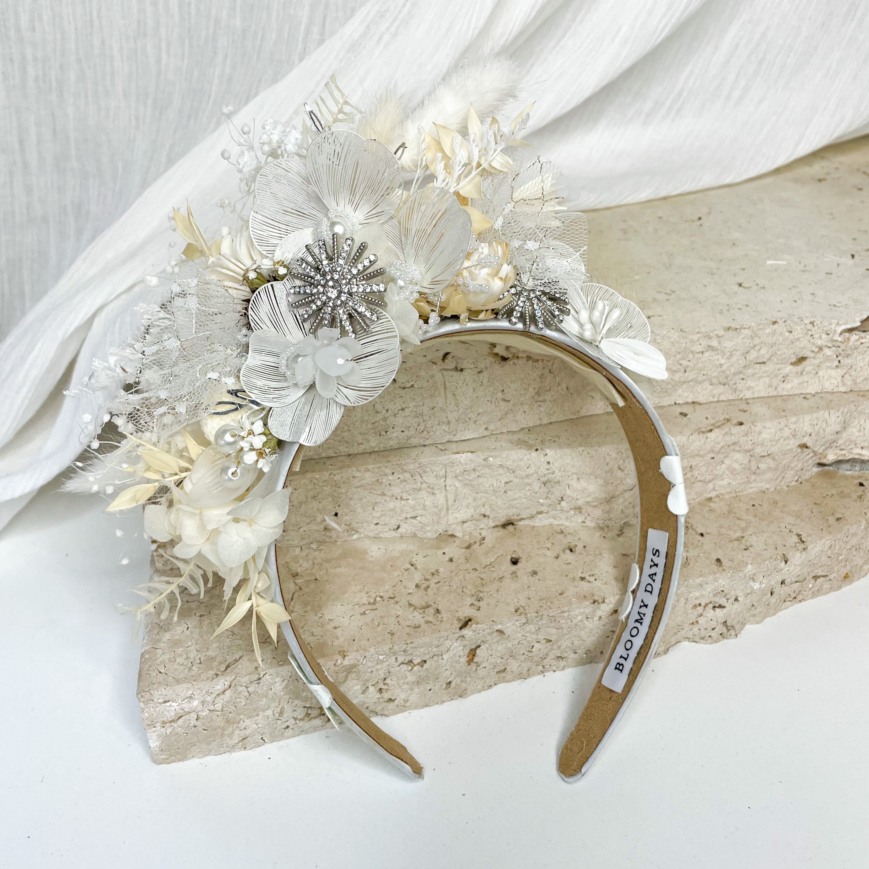 Silver & White Goddess Floral Headband
